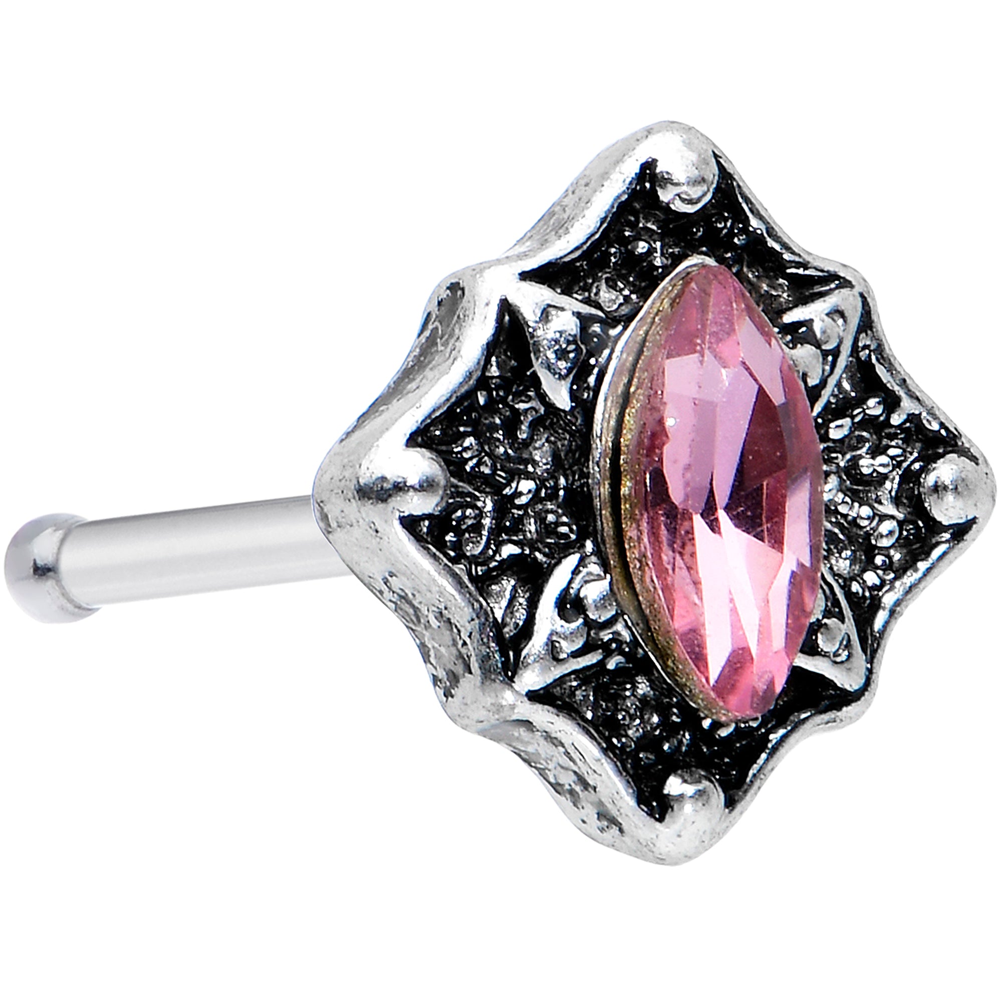 20 Gauge 1/4 Pink Gem Rhombus Retro Nose Bone