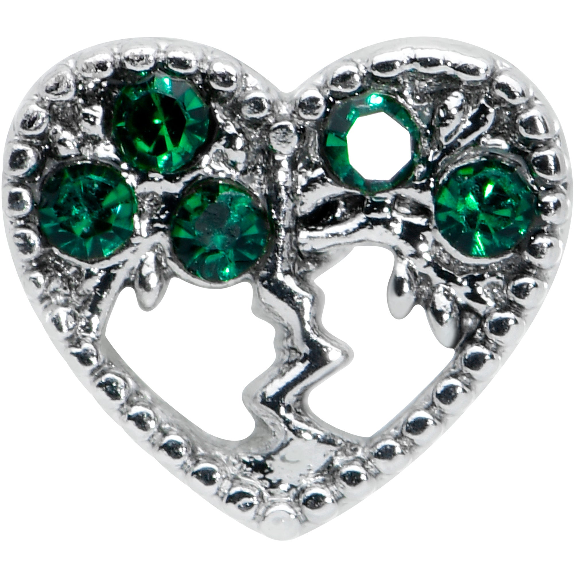 16 Gauge 1/4 Green Gem Heart Tree Valentine Cartilage Tragus