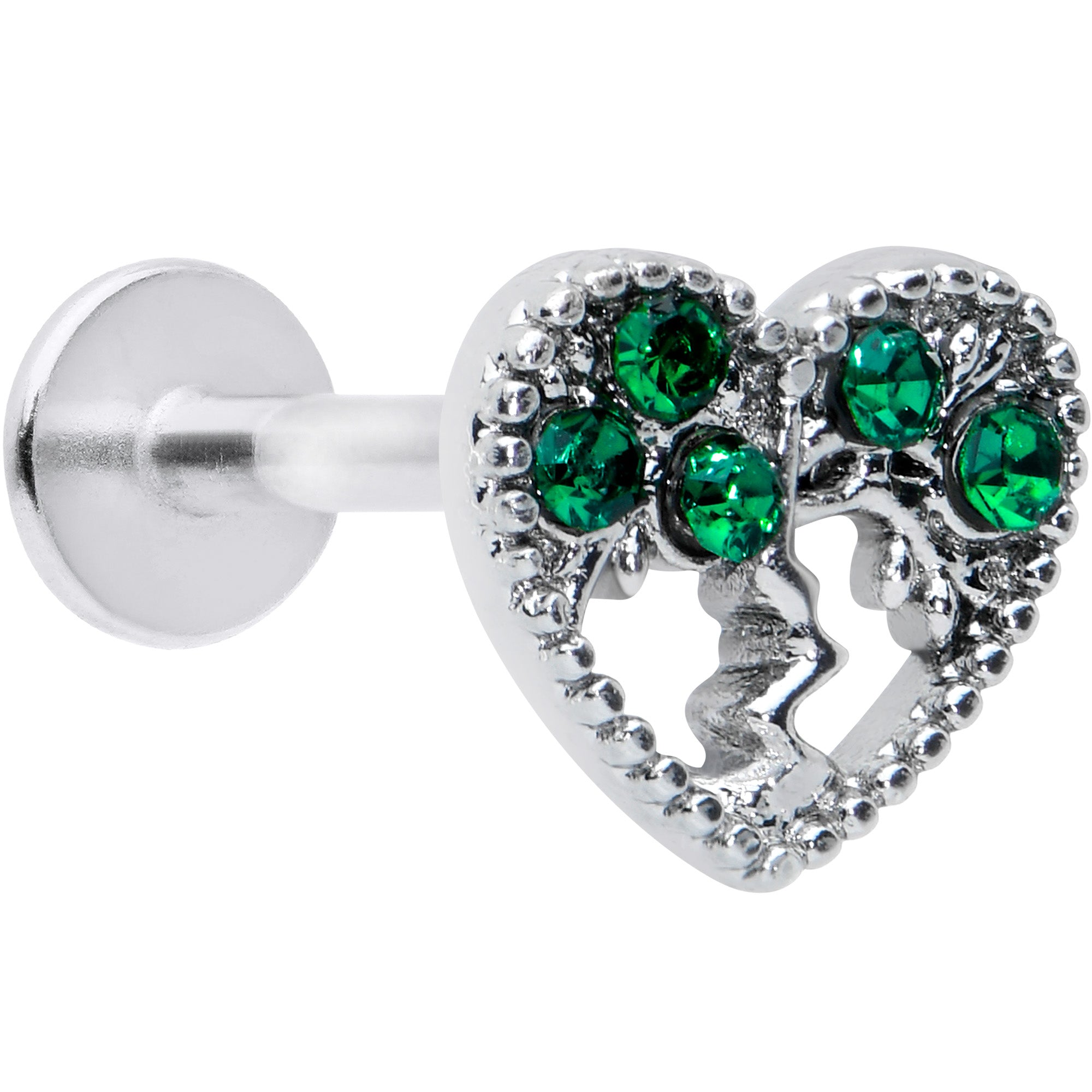 16 Gauge 5/16 Green Gem Heart Tree Valentine Labret Monroe Tragus