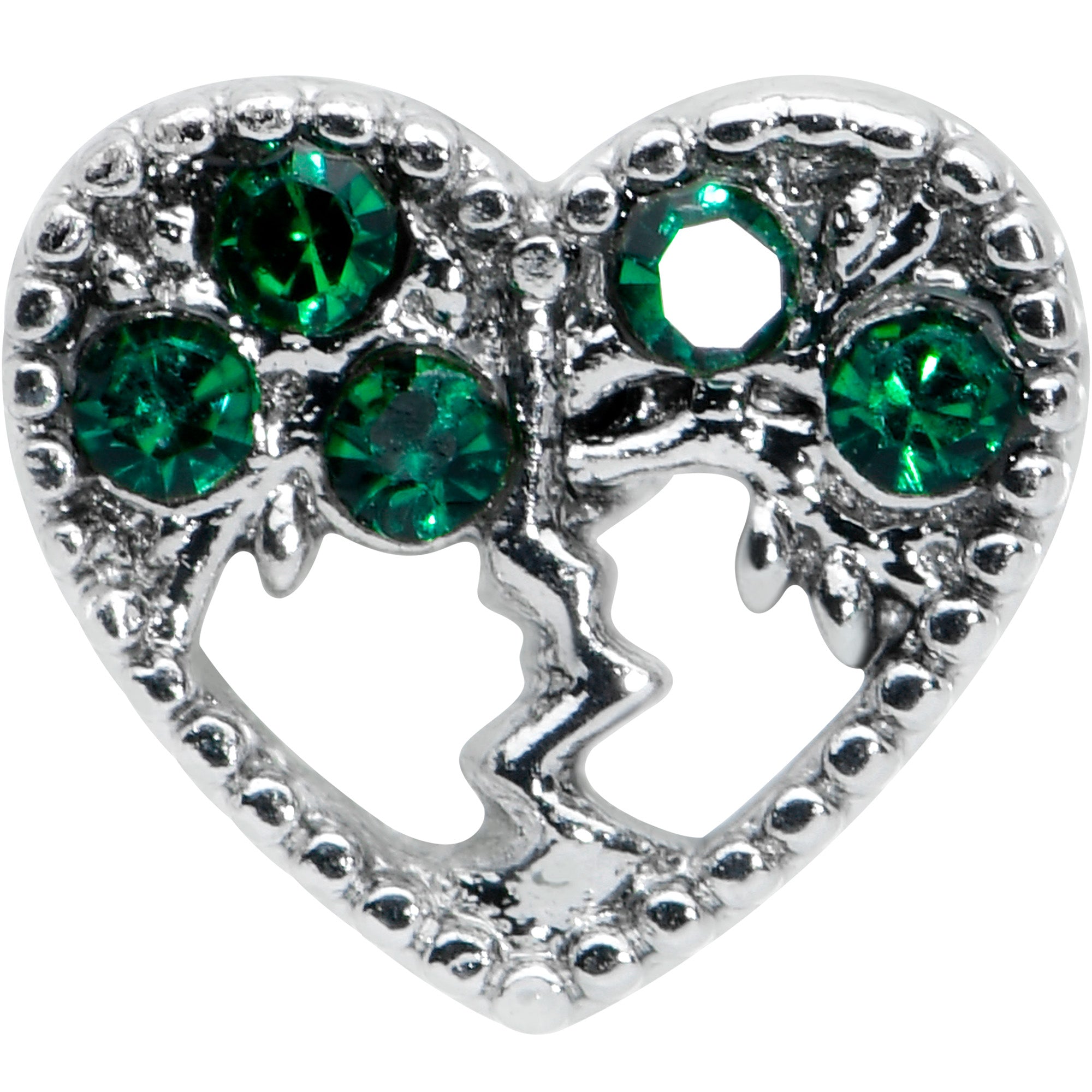 16 Gauge 5/16 Green Gem Heart Tree Valentine Labret Monroe Tragus