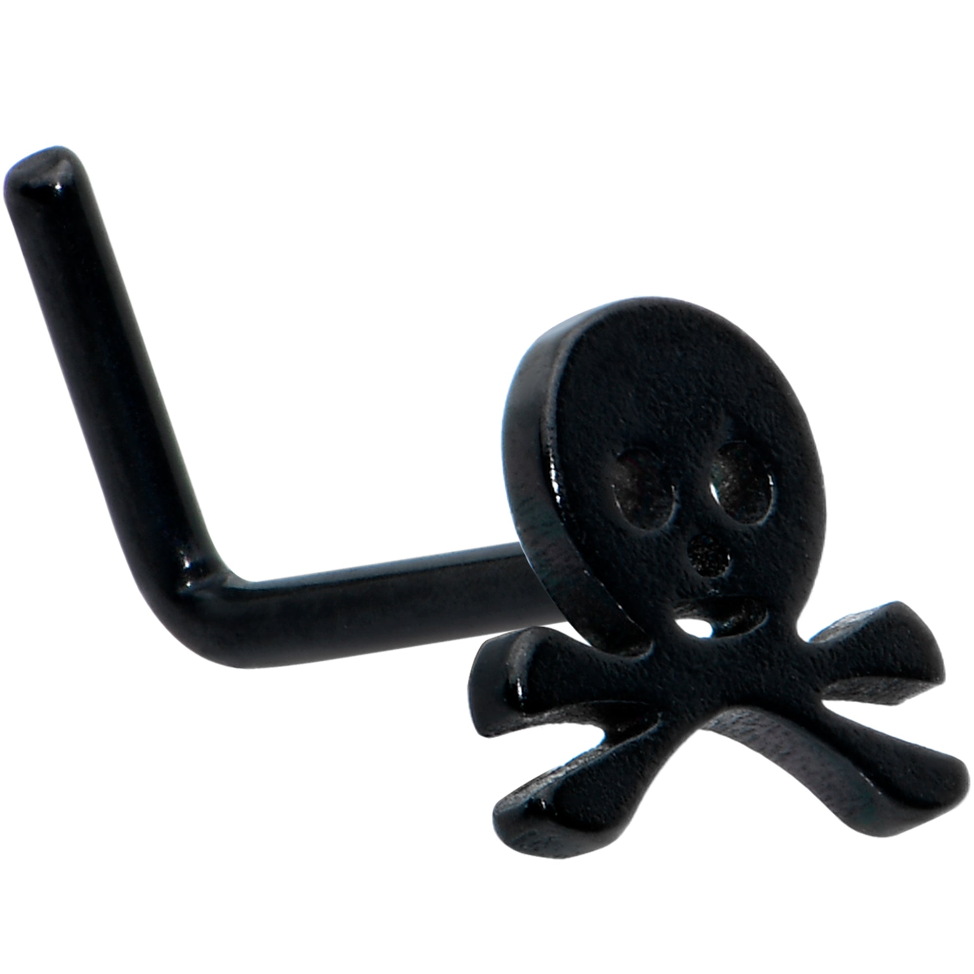 20 Gauge 1/4 Black Anodized Skull Halloween L Shape Nose Ring