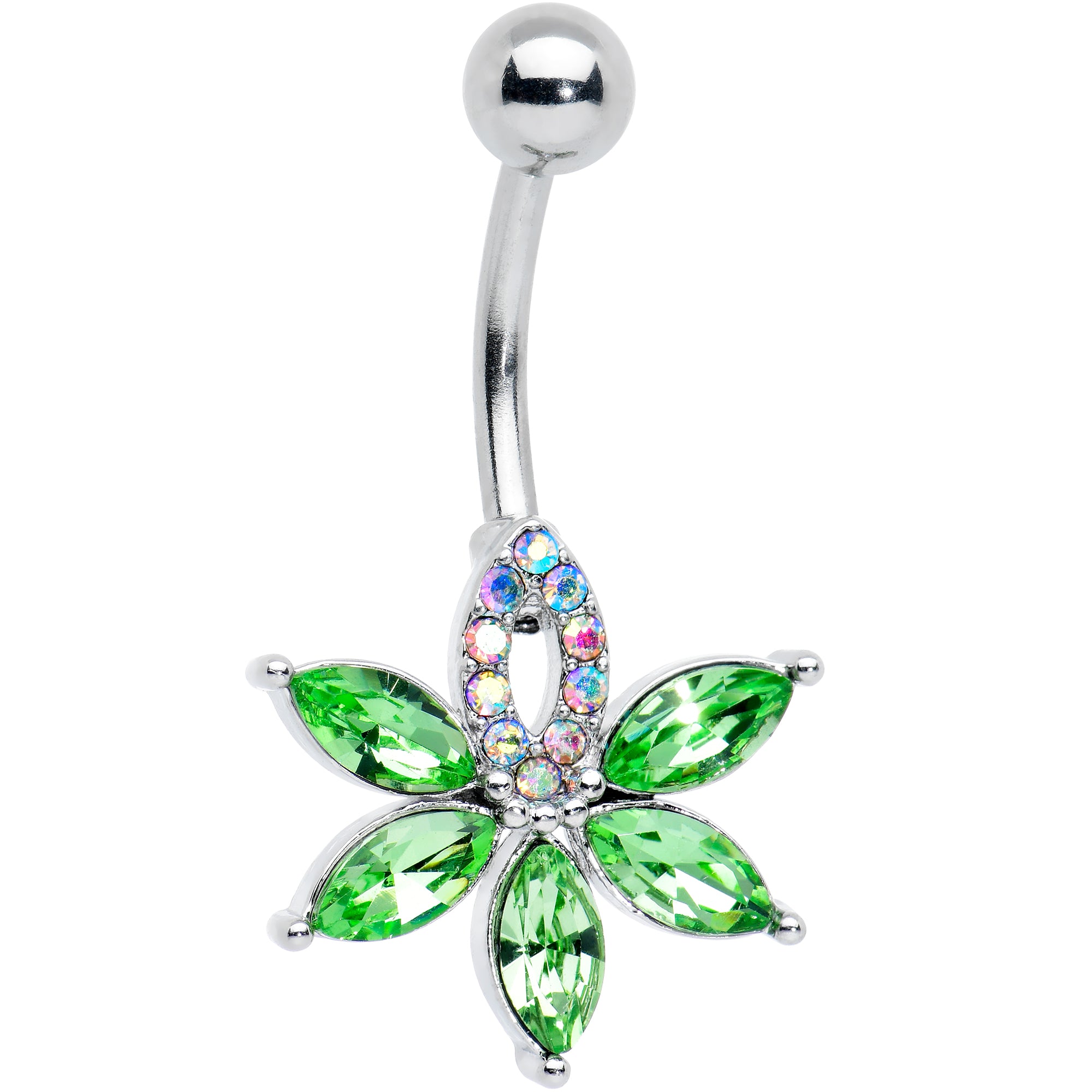 Aurora Green Gem Pot Leaf Belly Ring