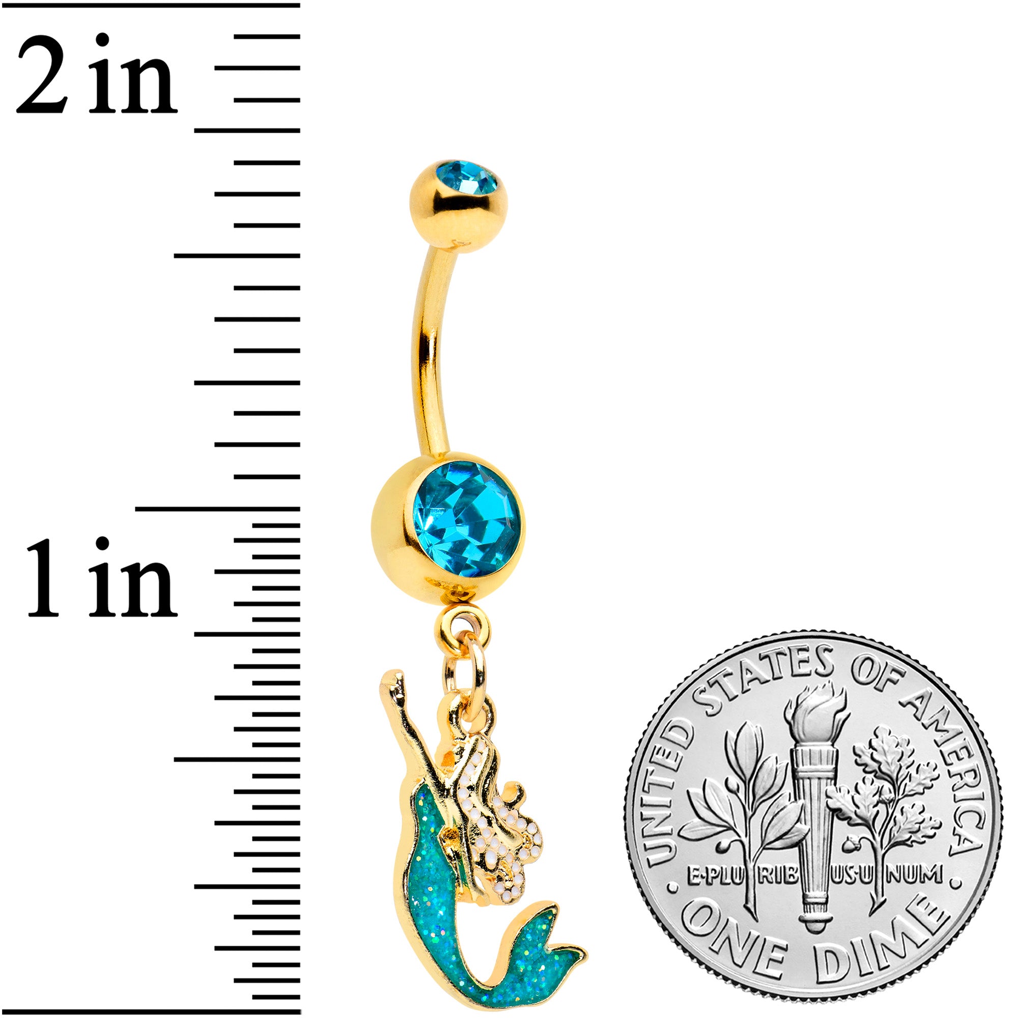 Blue Gem Gold Tone Green Faux Opal Mermaid Dangle Belly Ring