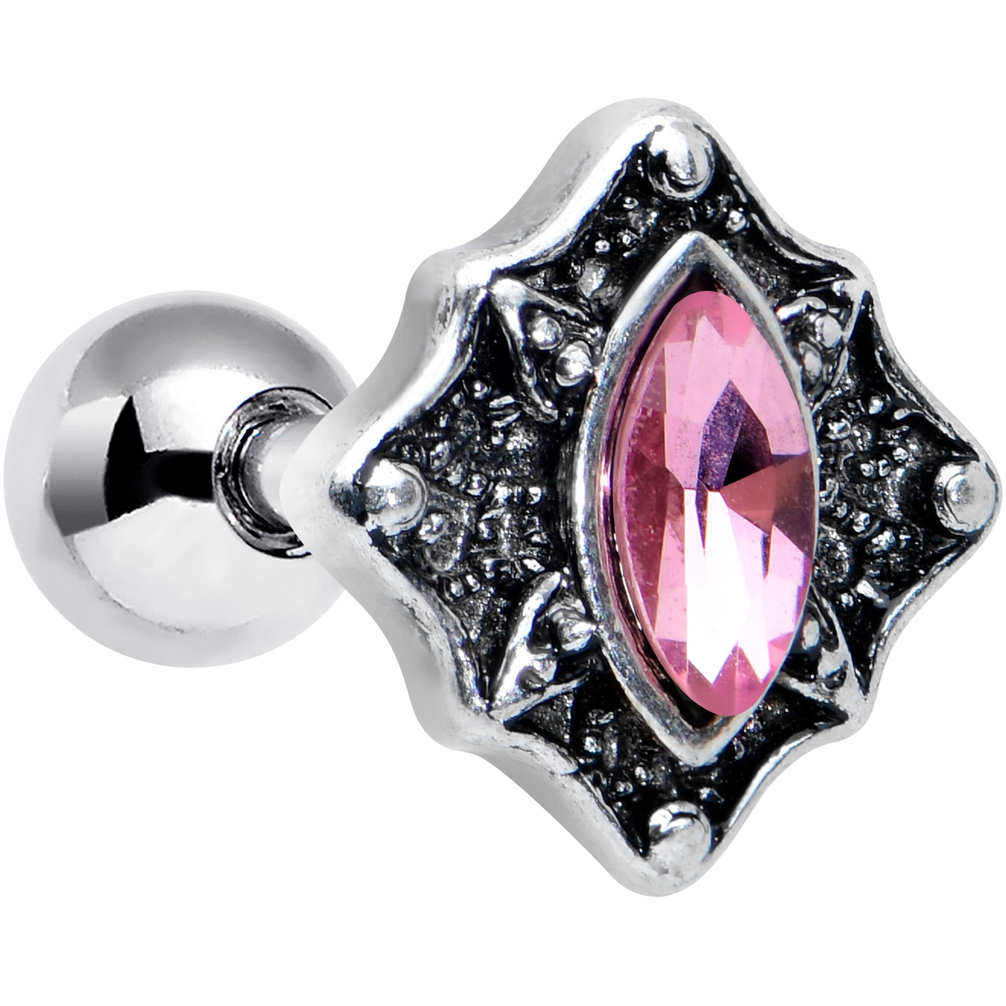 16 Gauge 1/4 Pink Gem Rhombus Retro Cartilage Tragus Earring