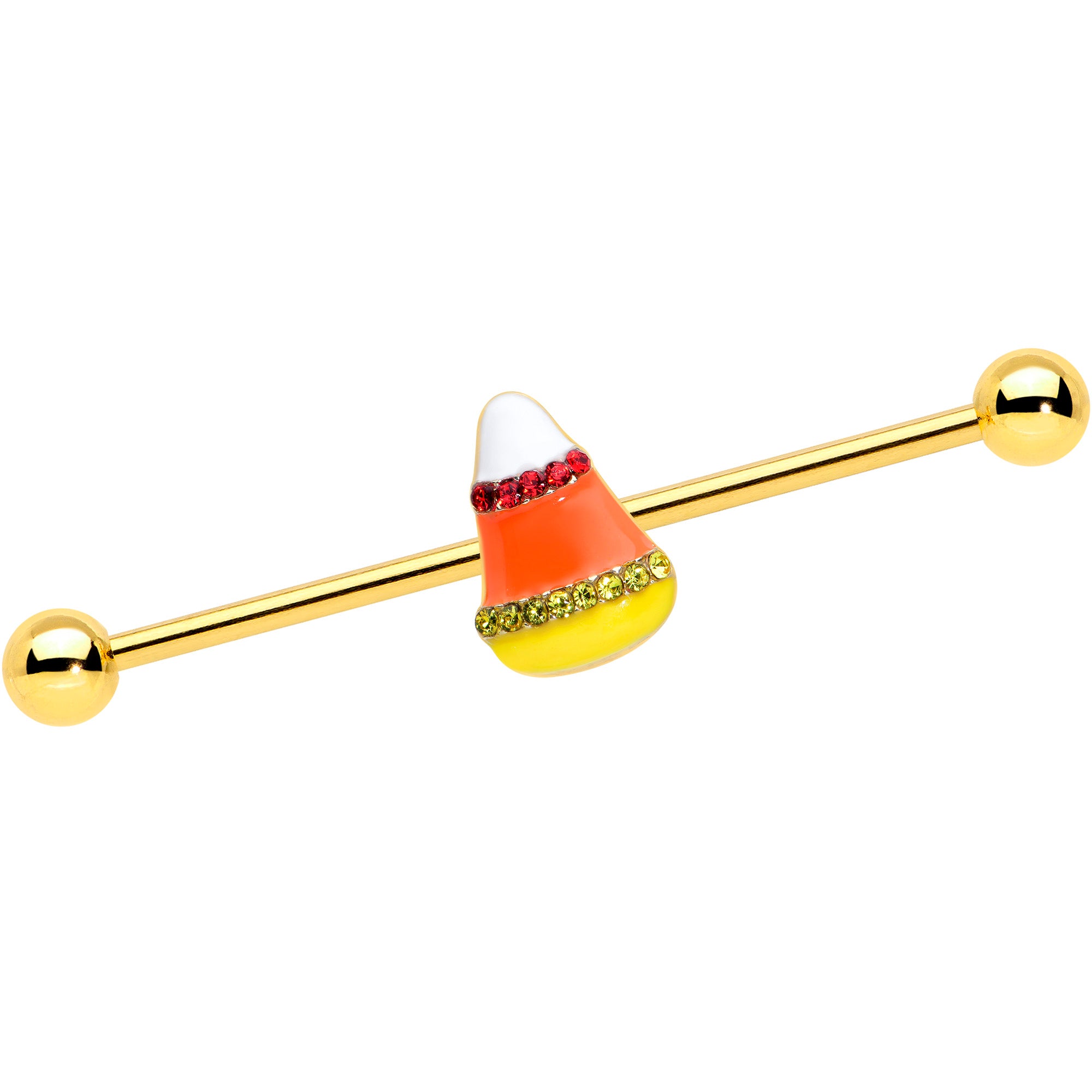 14 Gauge Gold Tone Candy Corn Halloween Industrial Barbell 38mm