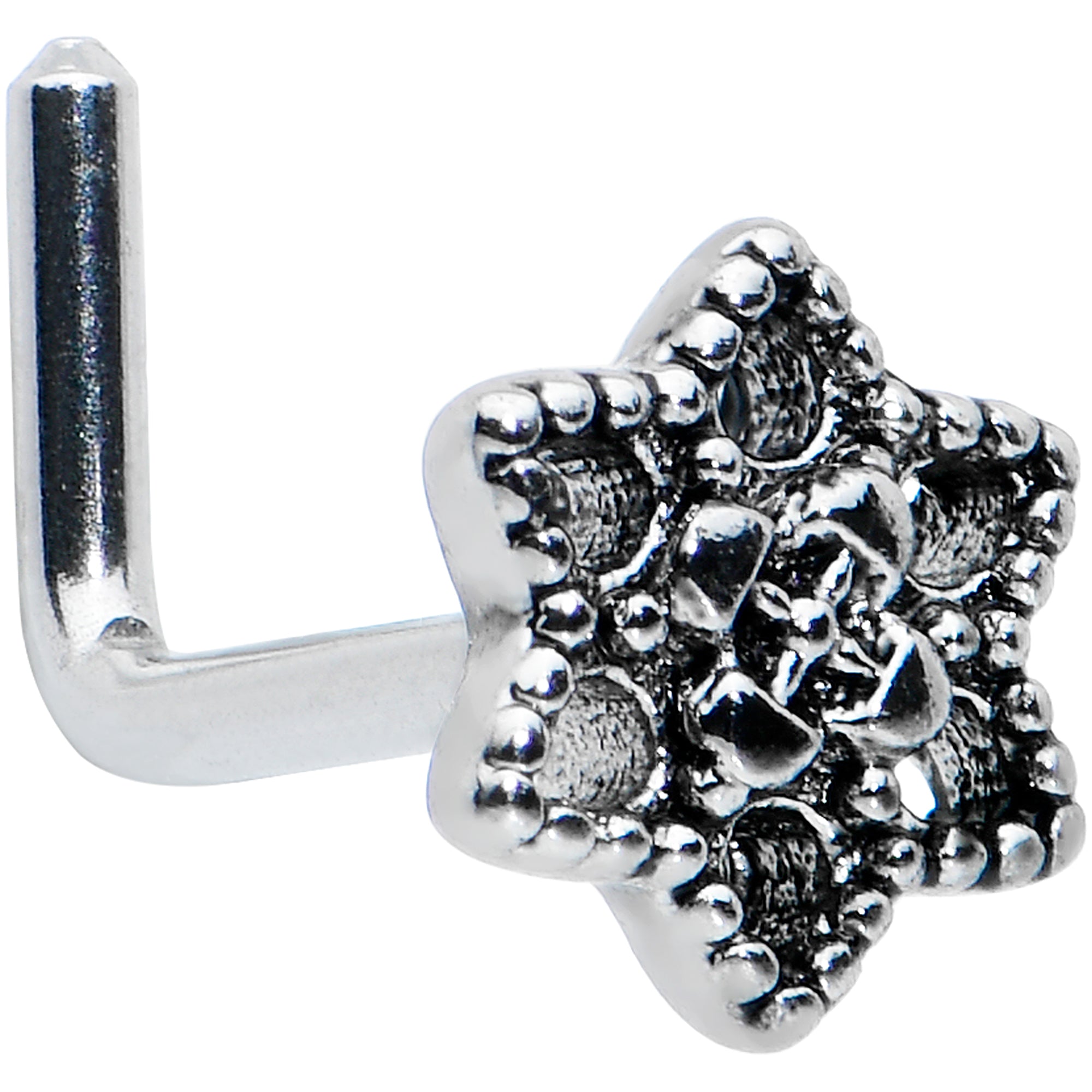 20 Gauge 1/4 Hexagram Center Flower L Shape Nose Ring