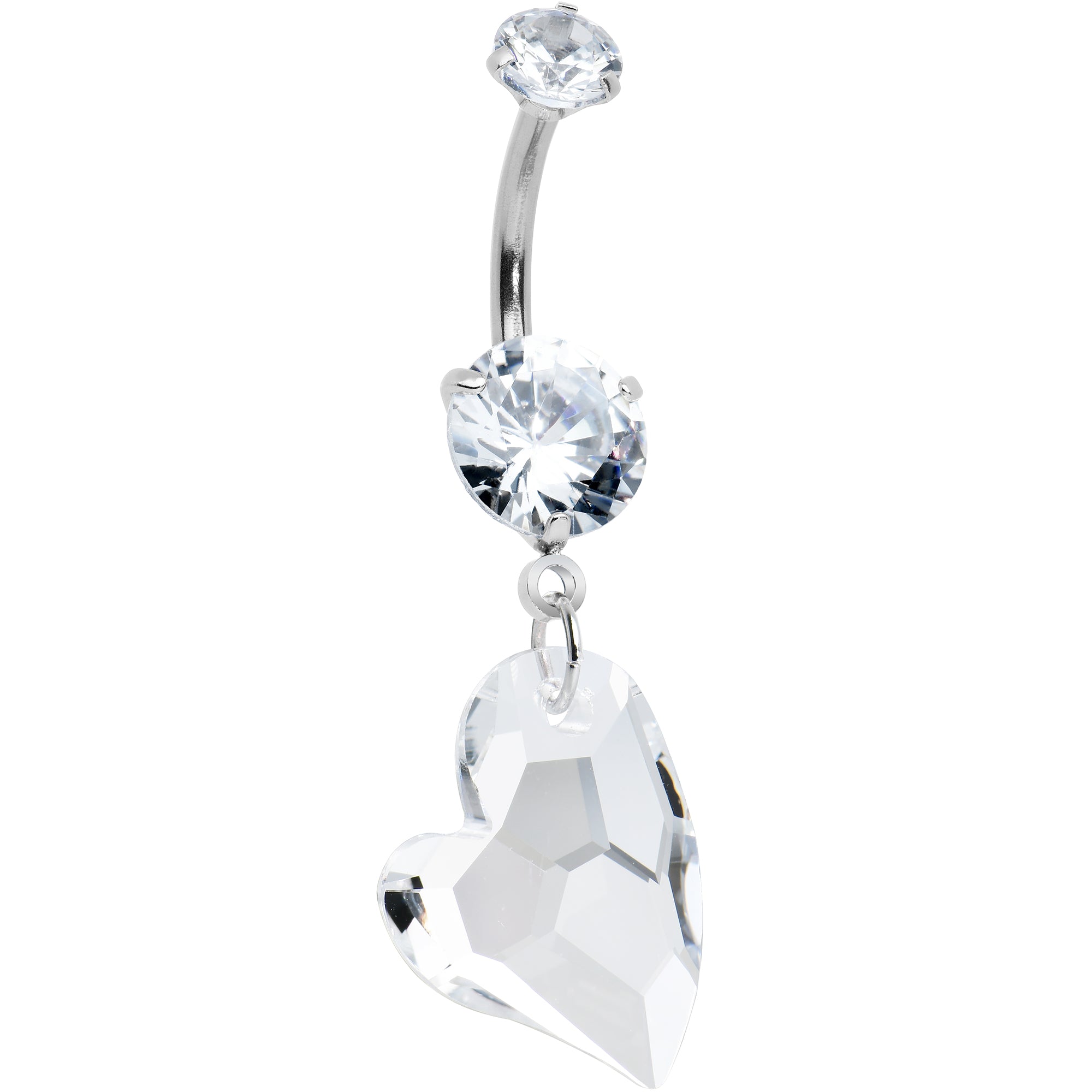 Clear CZ Gem Triple Glam Heart Valentines Dangle Belly Ring