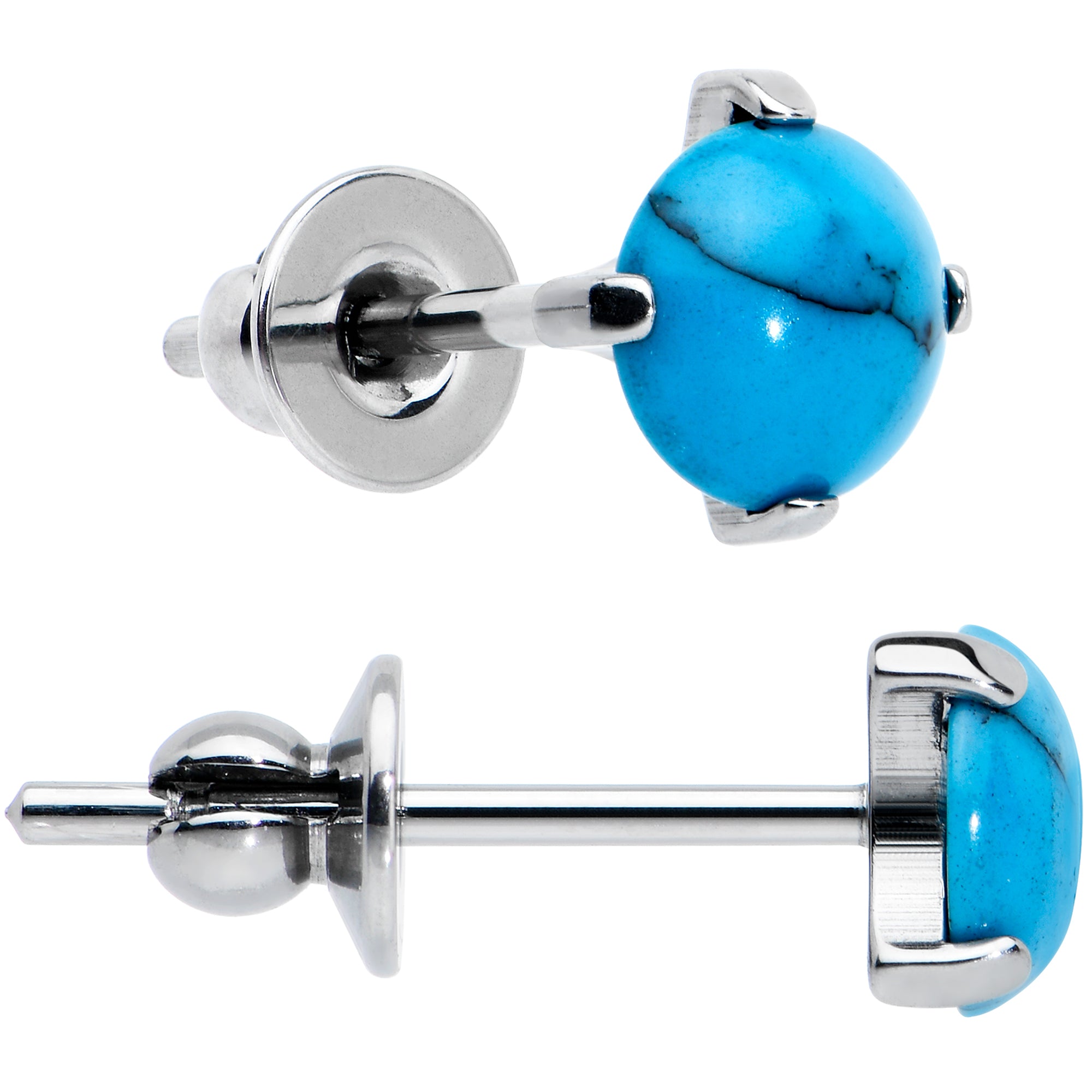 4mm Blue Turquoise Stone Implant Grade Titanium Stud Earrings