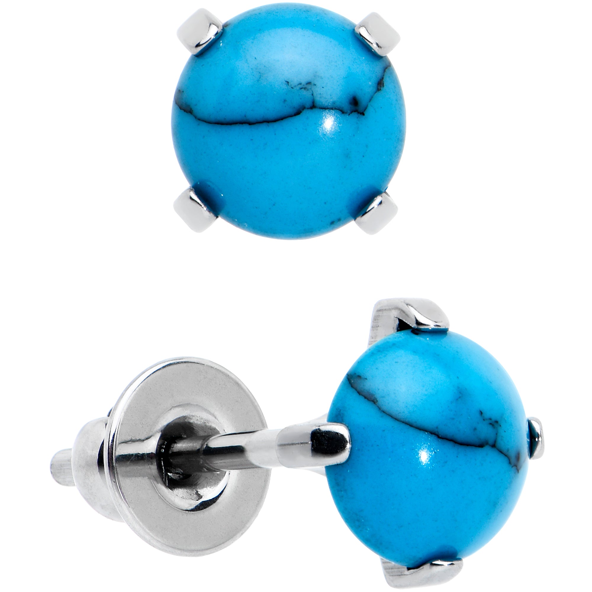 4mm Blue Turquoise Stone Implant Grade Titanium Stud Earrings