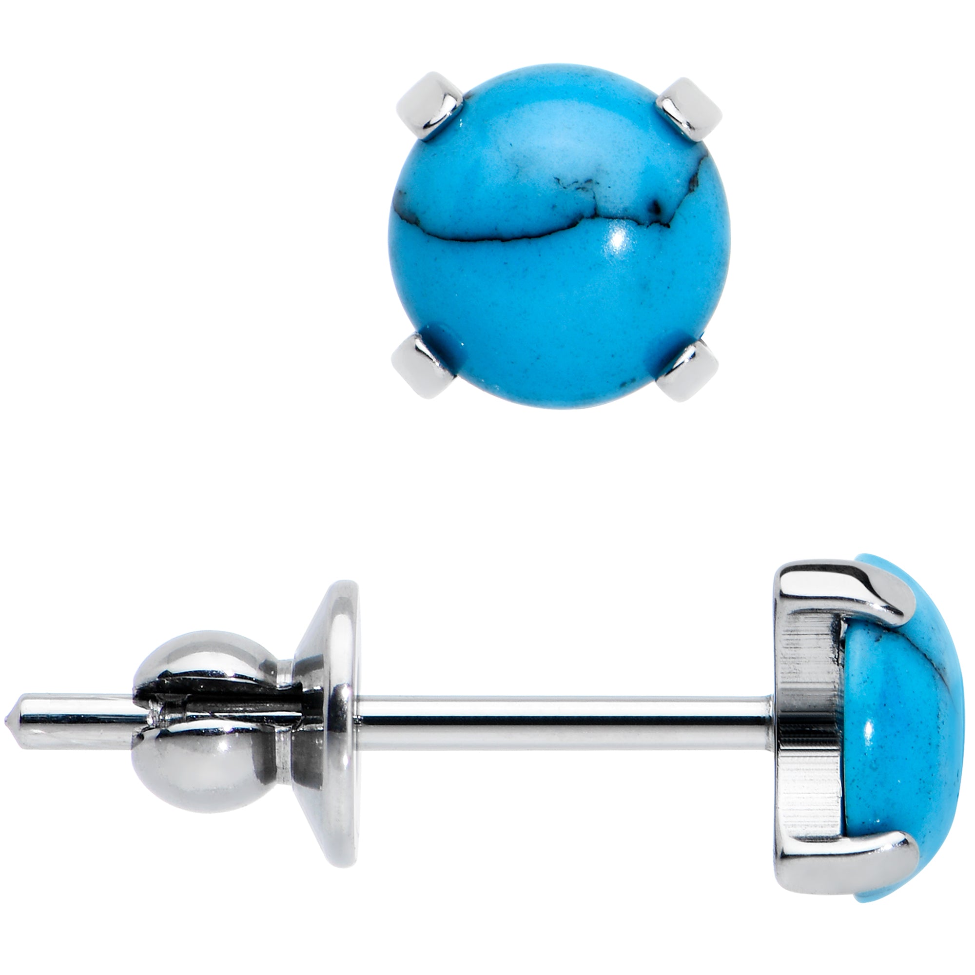 4mm Blue Turquoise Stone Implant Grade Titanium Stud Earrings