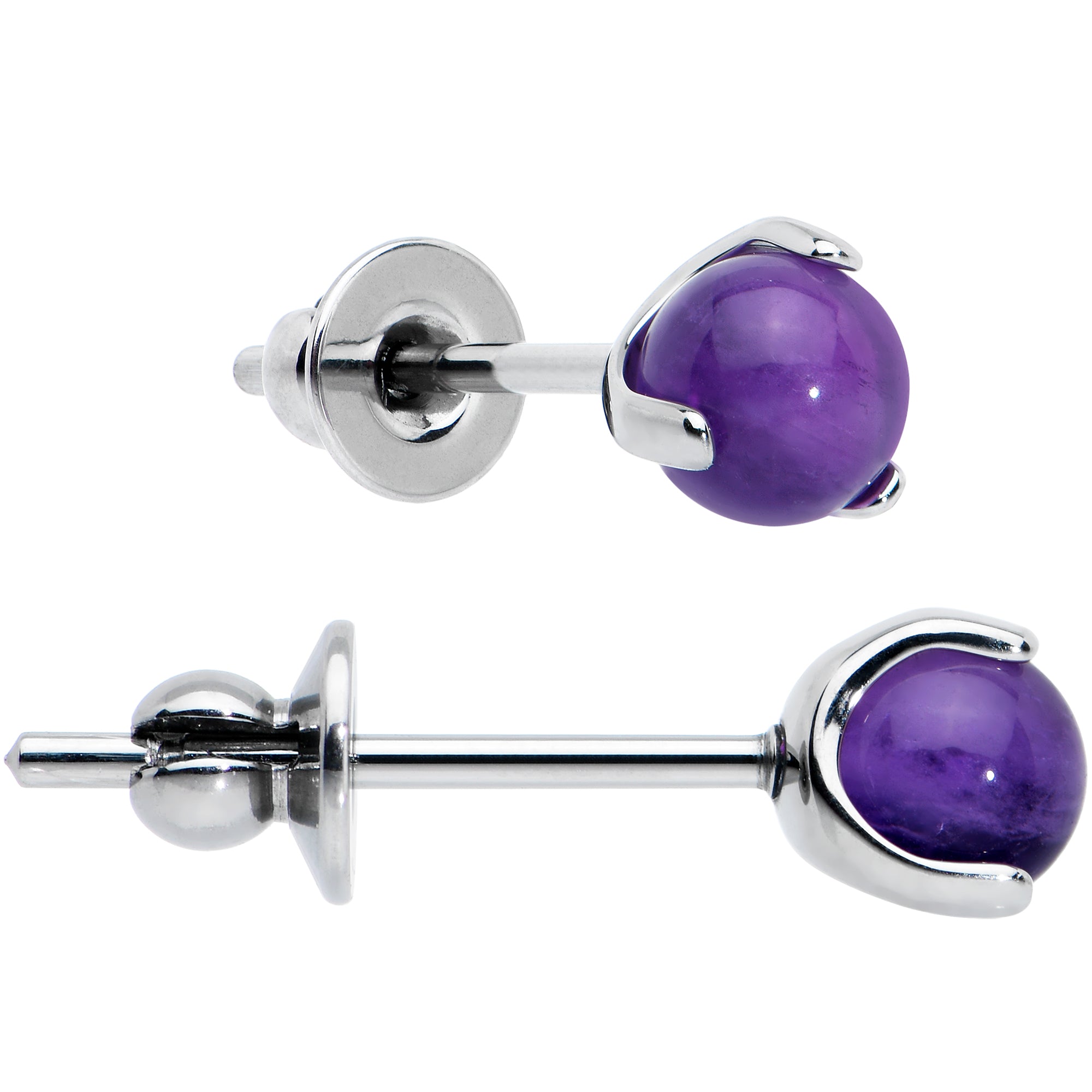 4mm Purple Amethyst Stone Implant Grade Titanium Stud Earrings