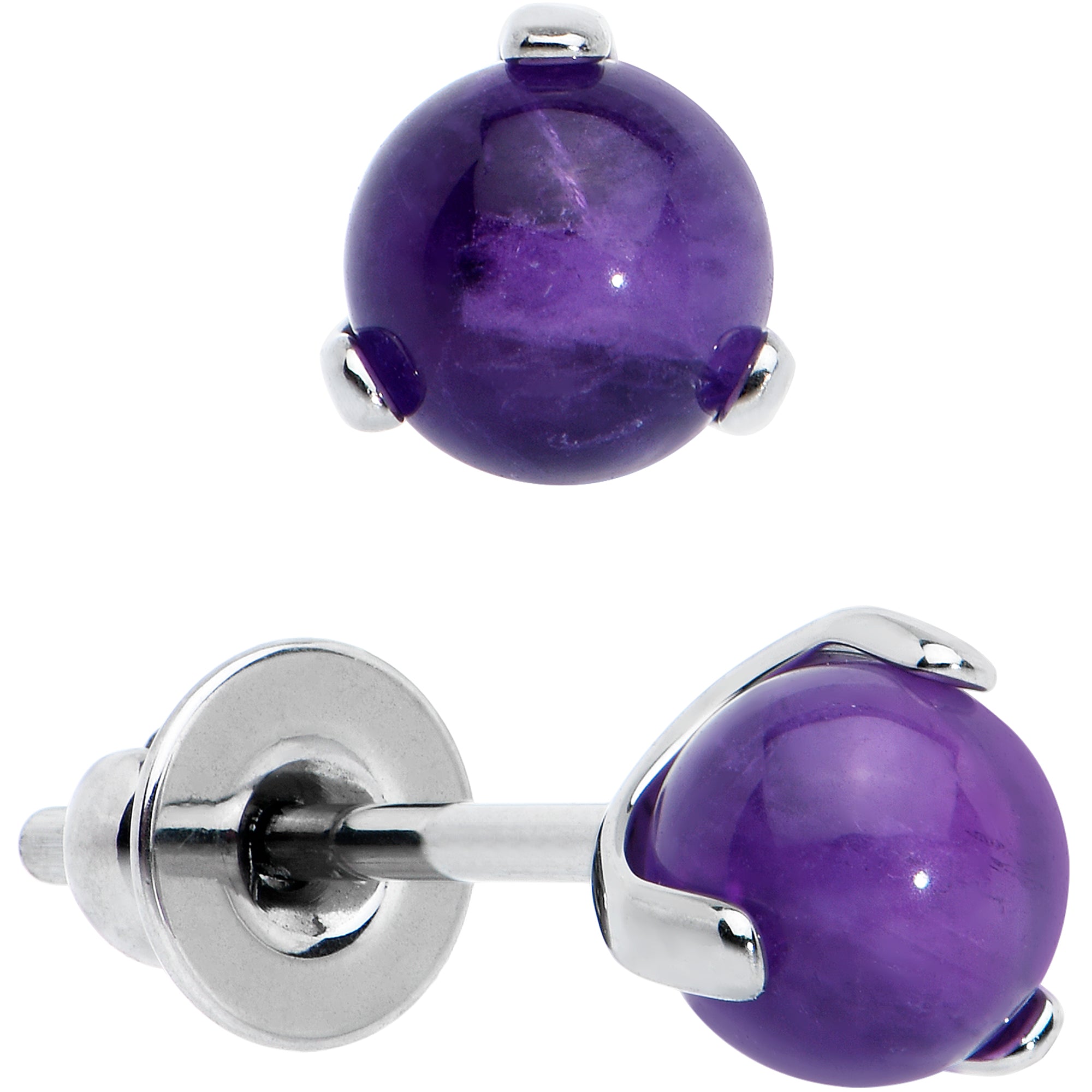 4mm Purple Amethyst Stone Implant Grade Titanium Stud Earrings