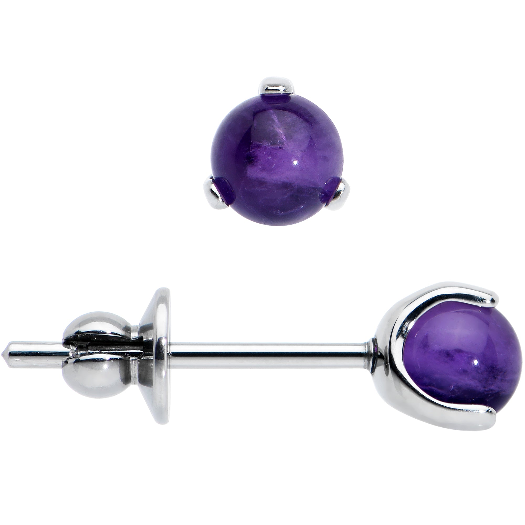 4mm Purple Amethyst Stone Implant Grade Titanium Stud Earrings