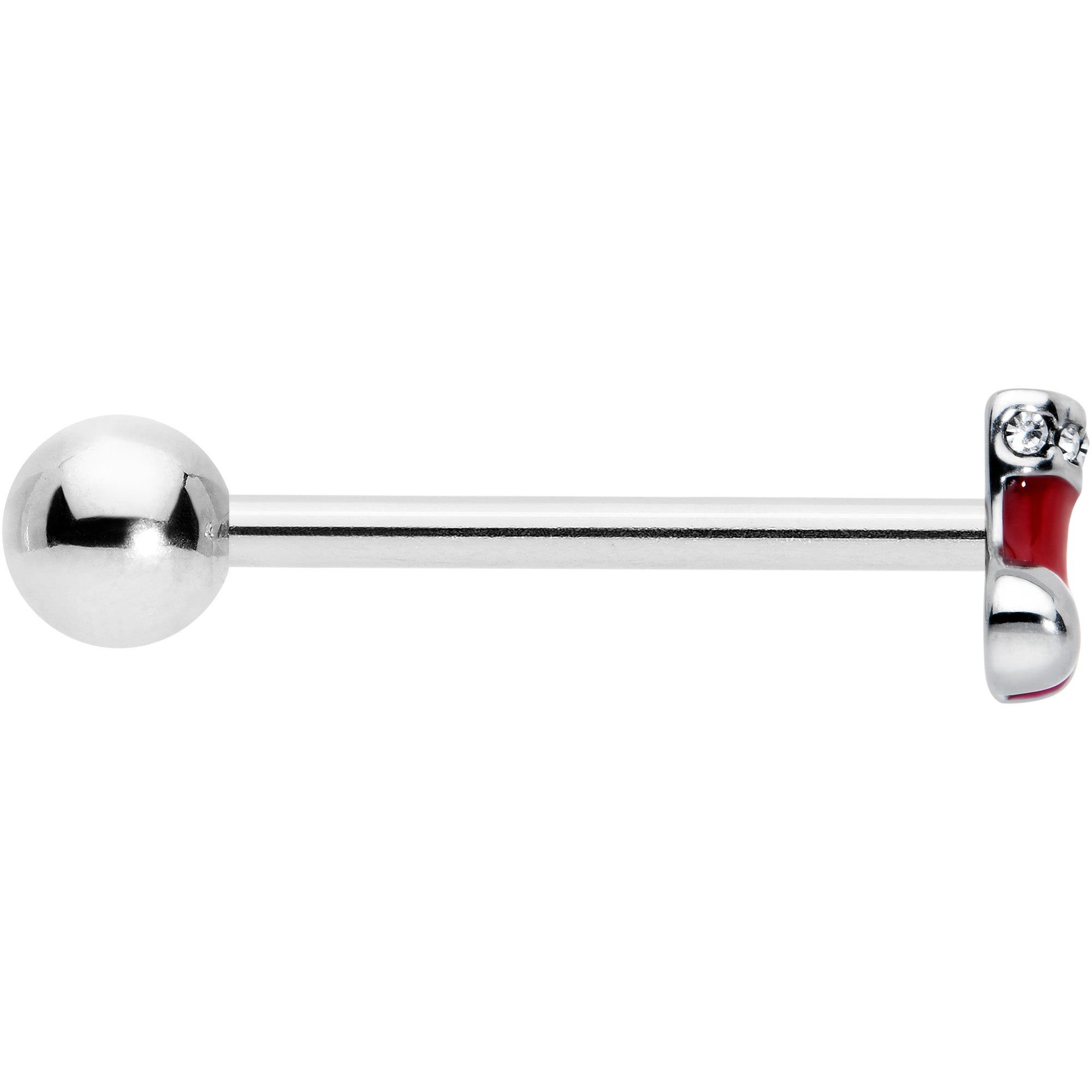 Clear CZ Gem Festive Red Stocking Christmas Barbell Tongue Ring