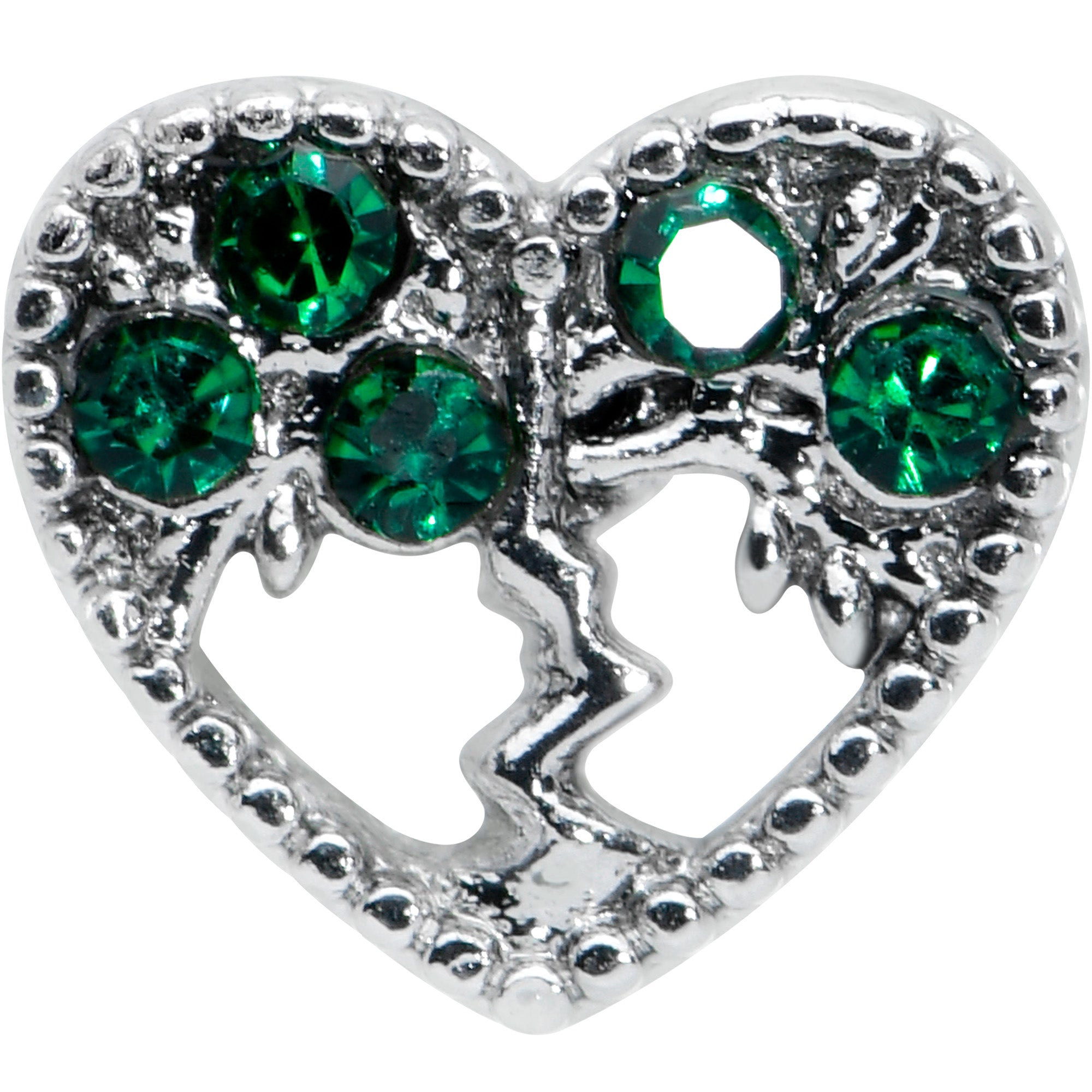 20 Gauge 1/4 Green Gem Heart Tree Valentine Nose Bone