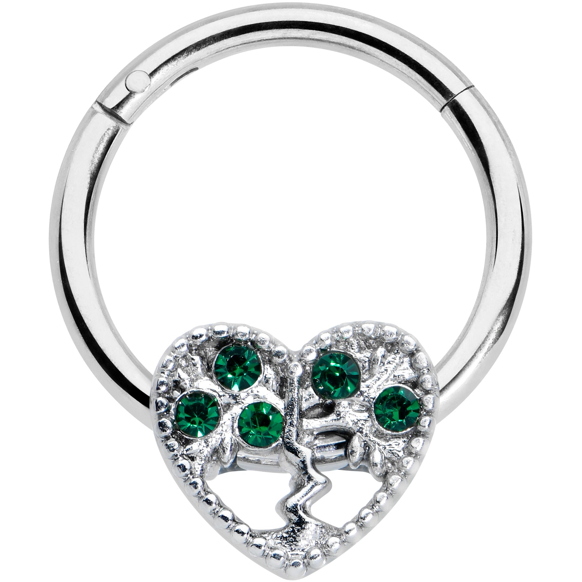 16 Gauge 3/8 Green Gem Heart Tree Valentine Hinged Segment Ring