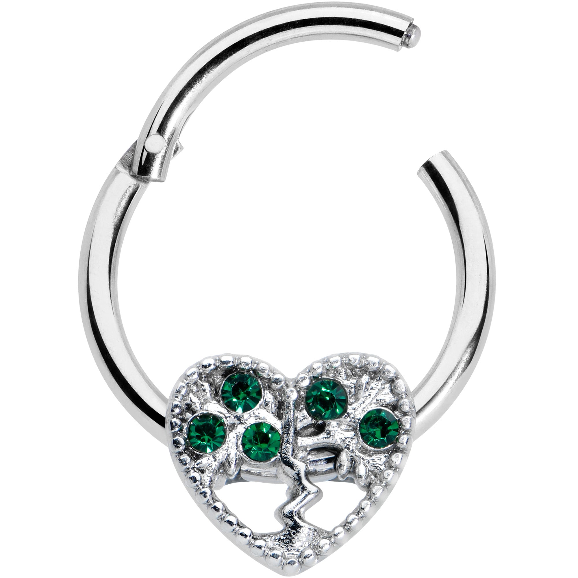 16 Gauge 3/8 Green Gem Heart Tree Valentine Hinged Segment Ring