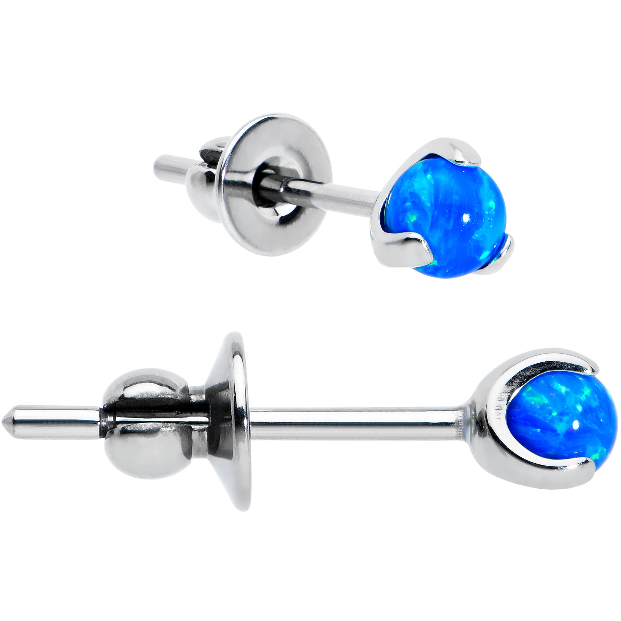 3mm Blue Synthetic Opal Ball Implant Grade Titanium Stud Earrings