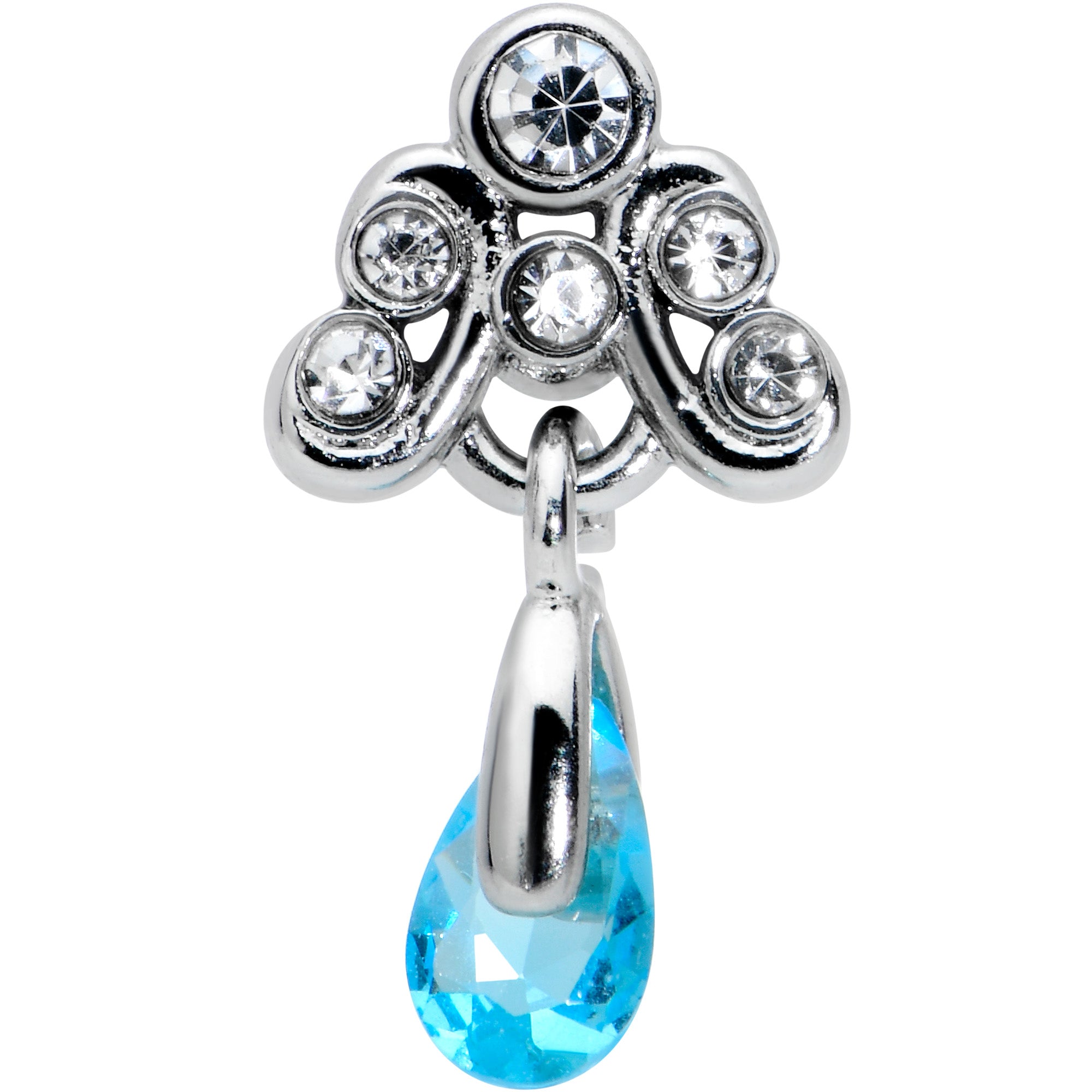 16 Gauge 1/4 Clear Blue Gem Scrolling Elegance Dangle Labret Tragus