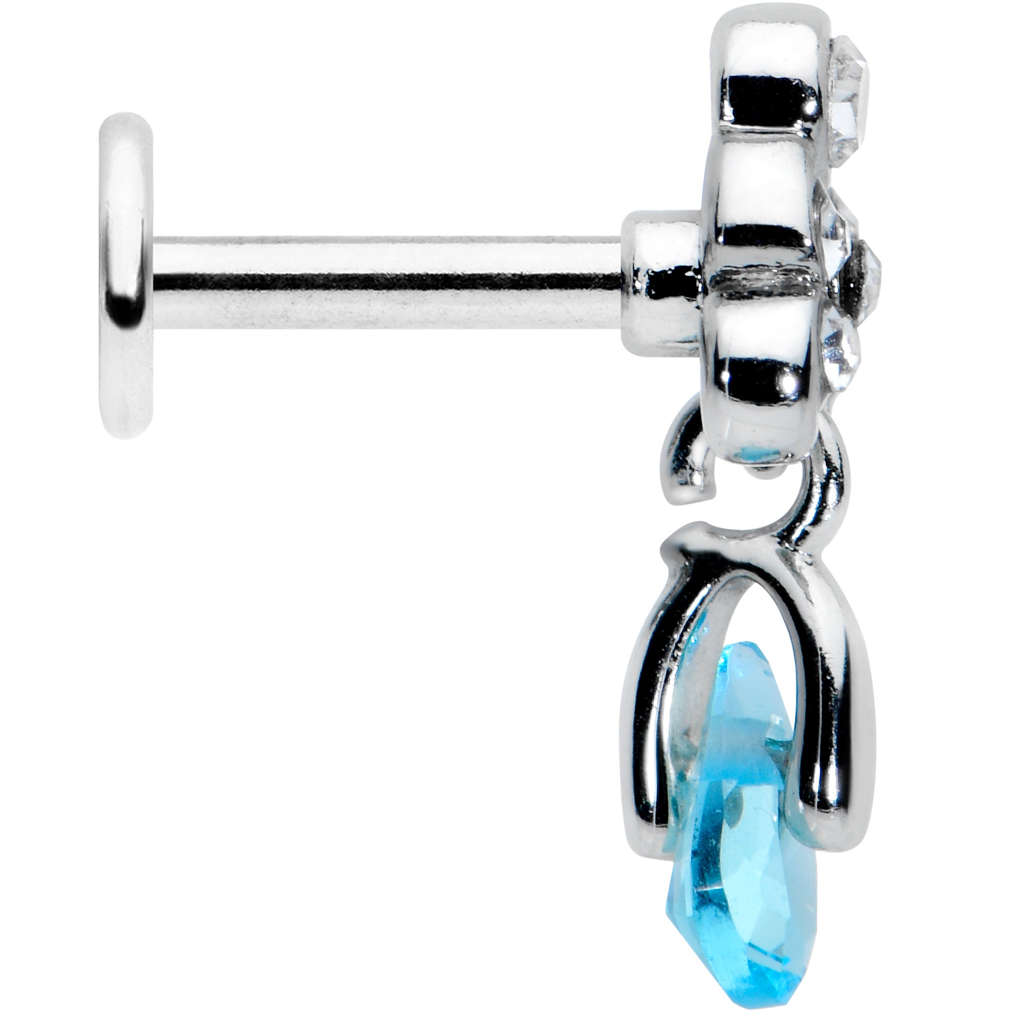 16 Gauge 1/4 Clear Blue Gem Scrolling Elegance Dangle Labret Tragus