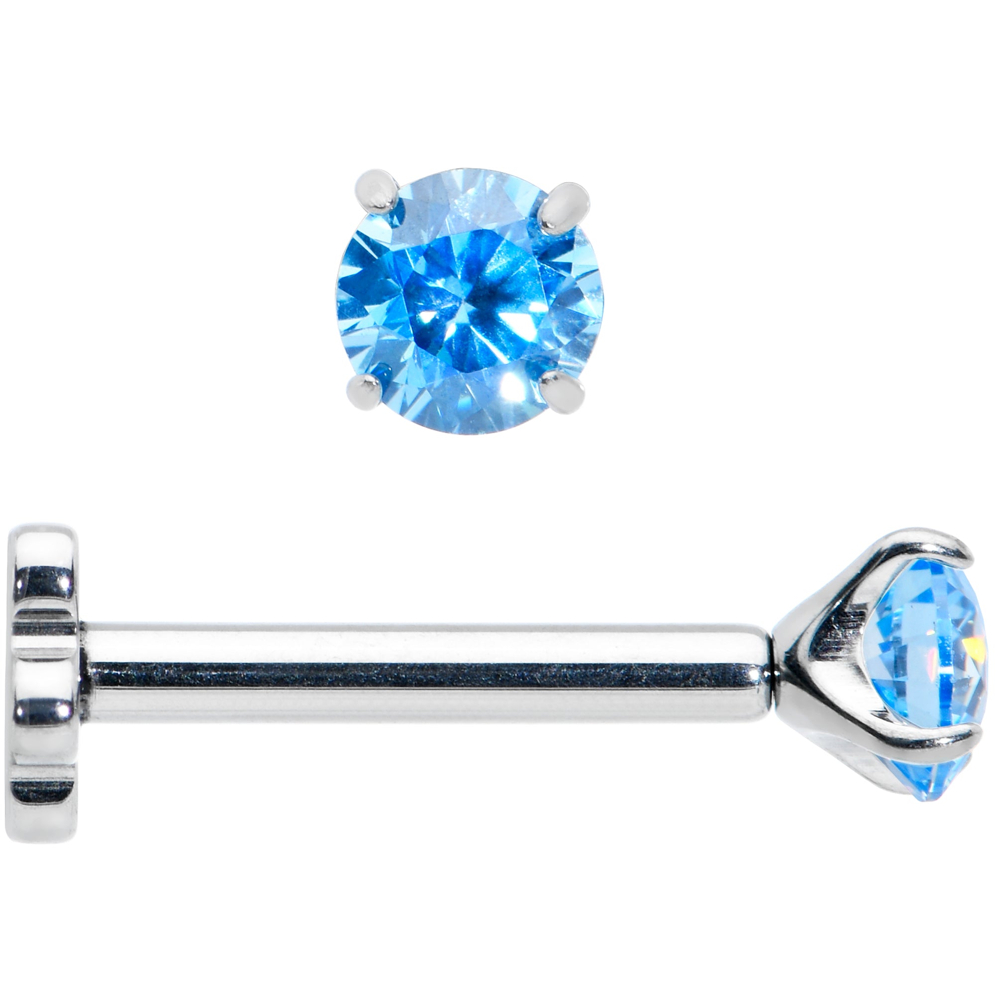 16 Gauge 5/16 Blue CZ Gem G23 Titanium Threadless Flower Labret Tragus