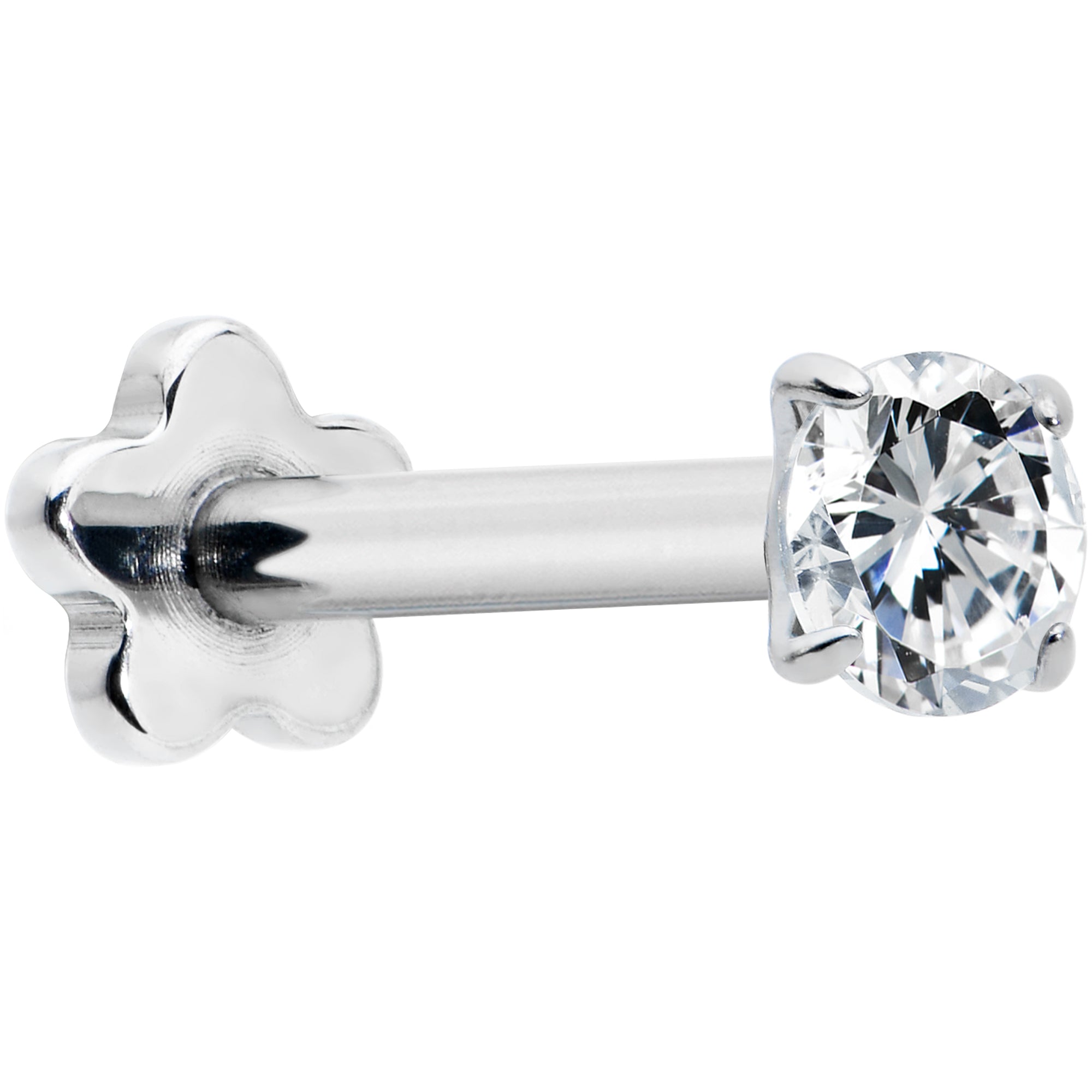 16 Gauge 5/16 Clear CZ G23 Titanium Threadless Flower Labret Tragus