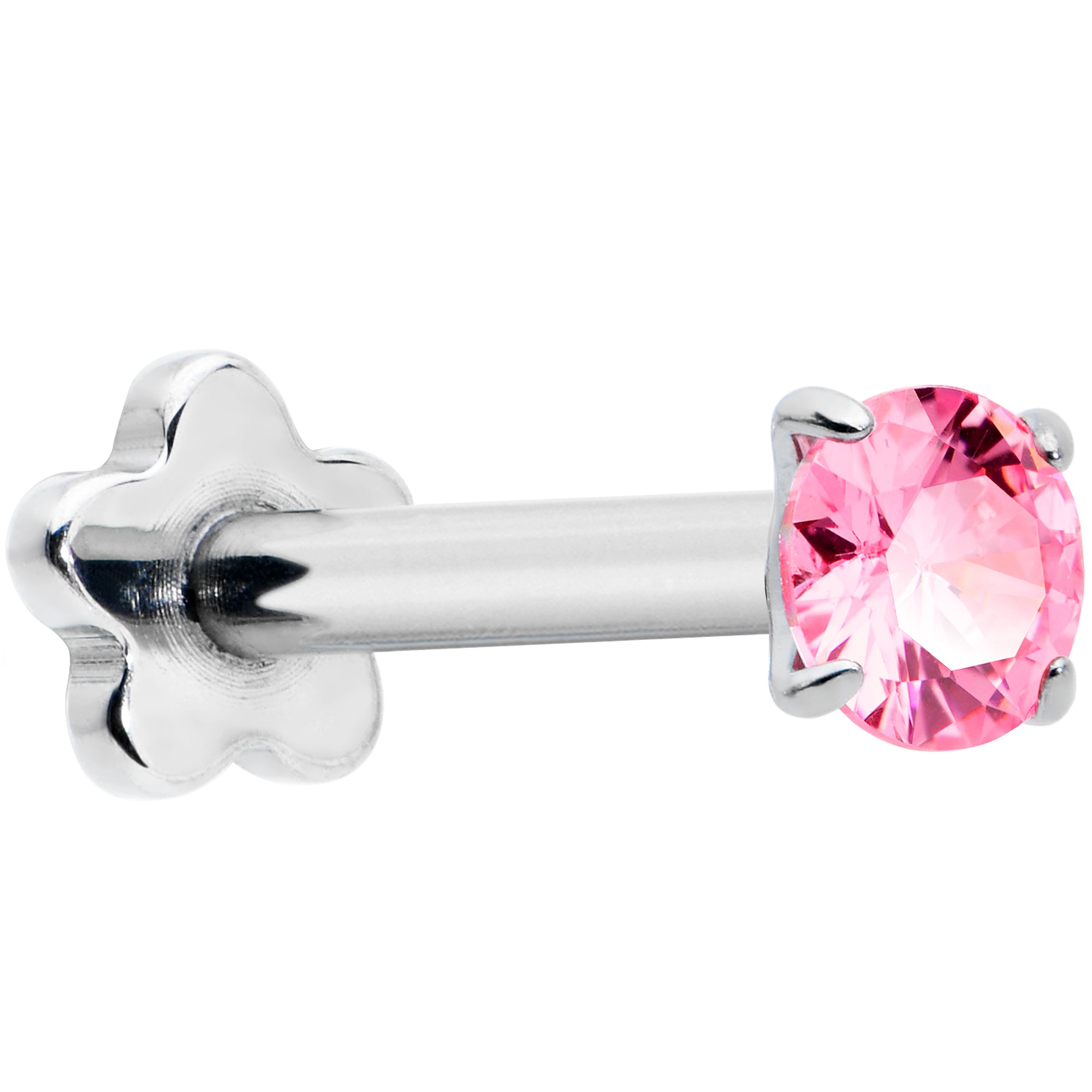 16 Gauge 5/16 Pink CZ Gem G23 Titanium Threadless Flower Labret Tragus