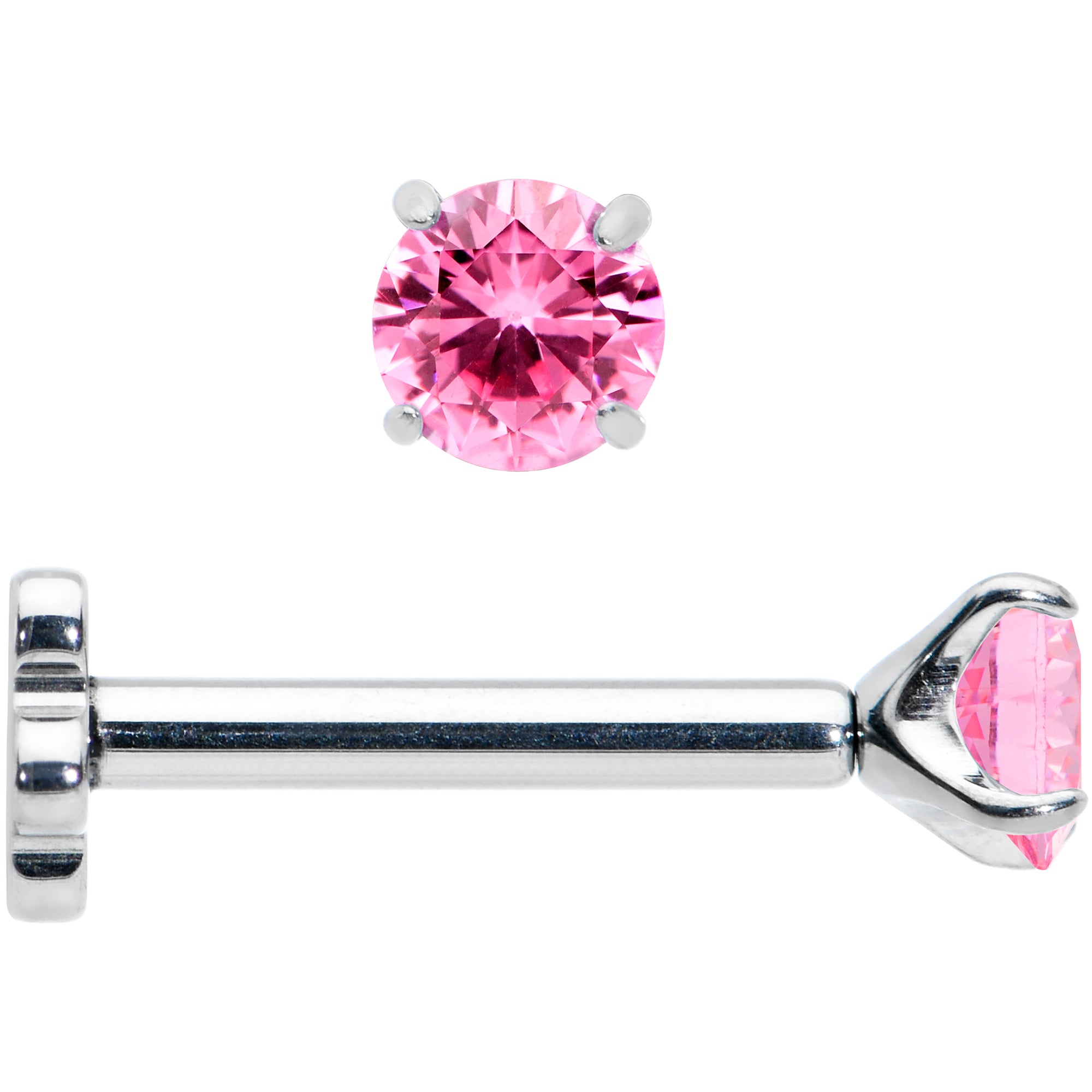 16 Gauge 5/16 Pink CZ Gem G23 Titanium Threadless Flower Labret Tragus