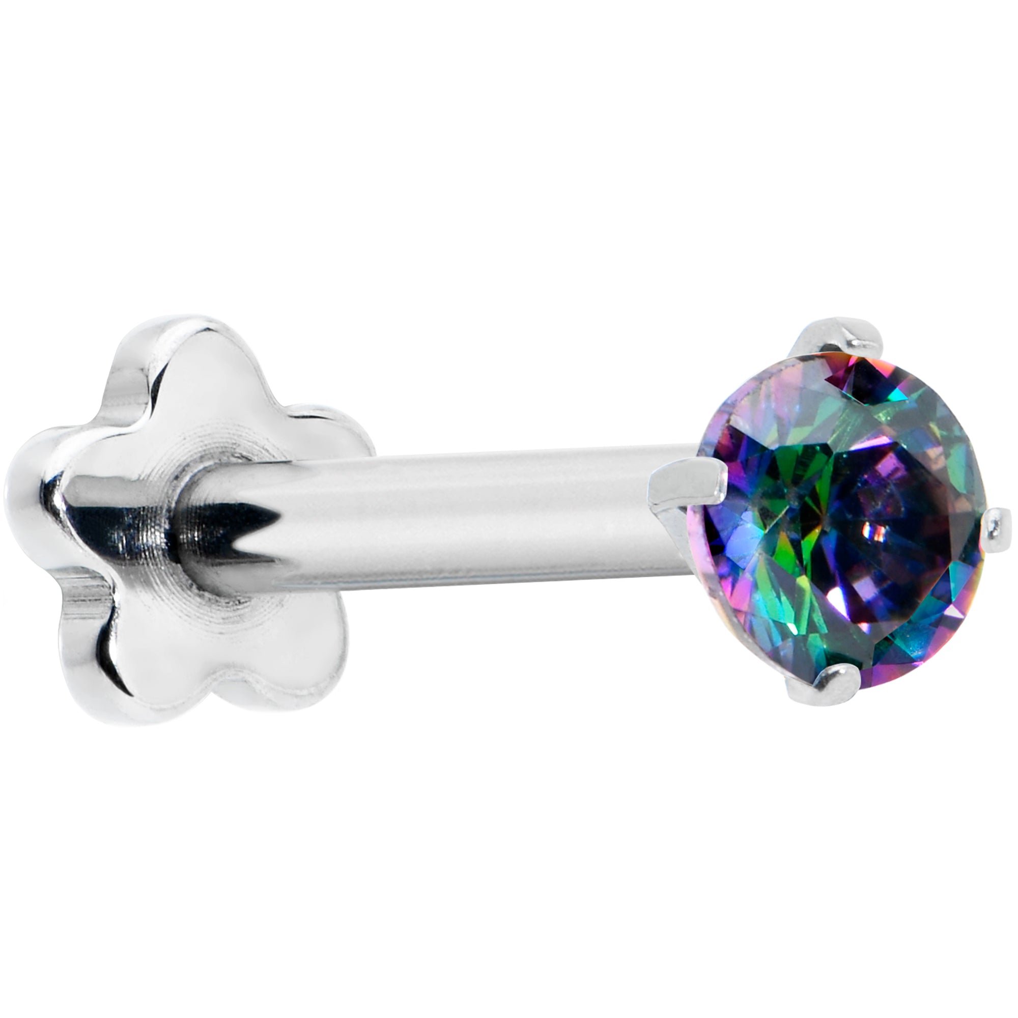 16 Gauge 5/16 Vitrail CZ G23 Titanium Threadless Flower Labret Tragus