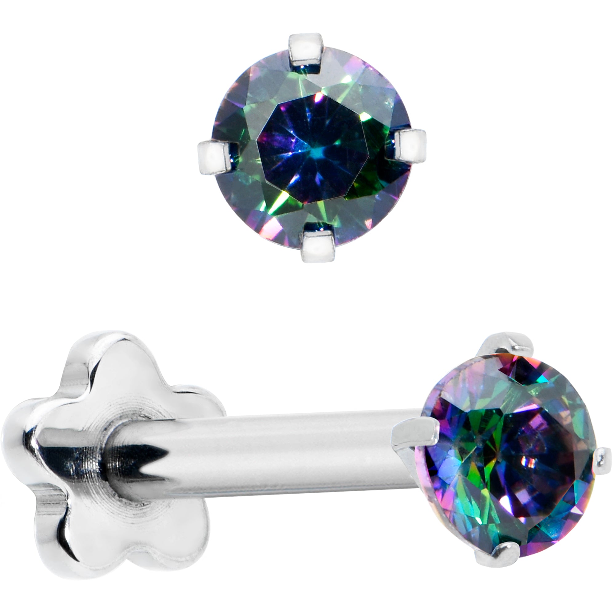 16 Gauge 5/16 Vitrail CZ G23 Titanium Threadless Flower Labret Tragus