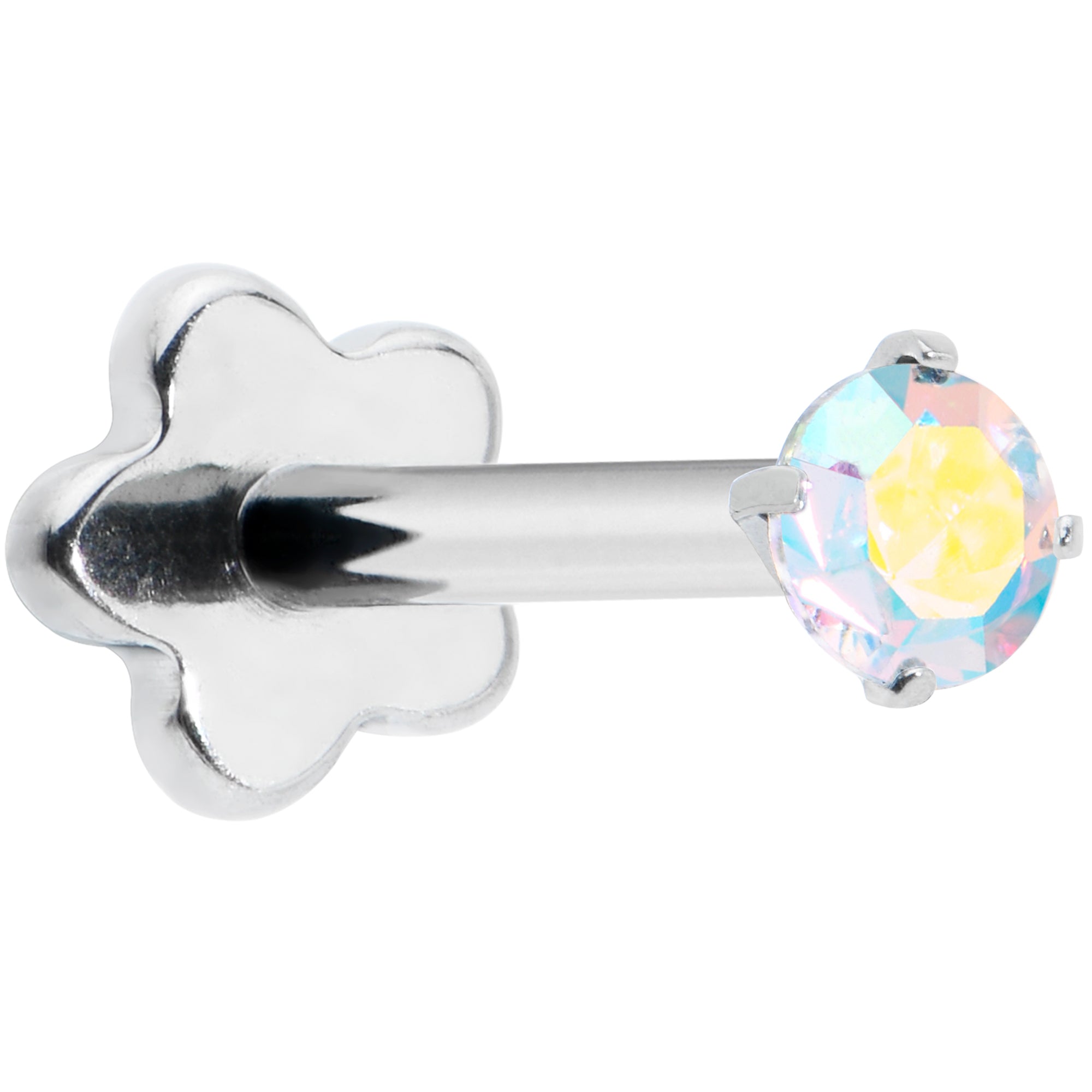 18 Gauge 5/16 Aurora CZ G23 Titanium Threadless Flower Labret Tragus