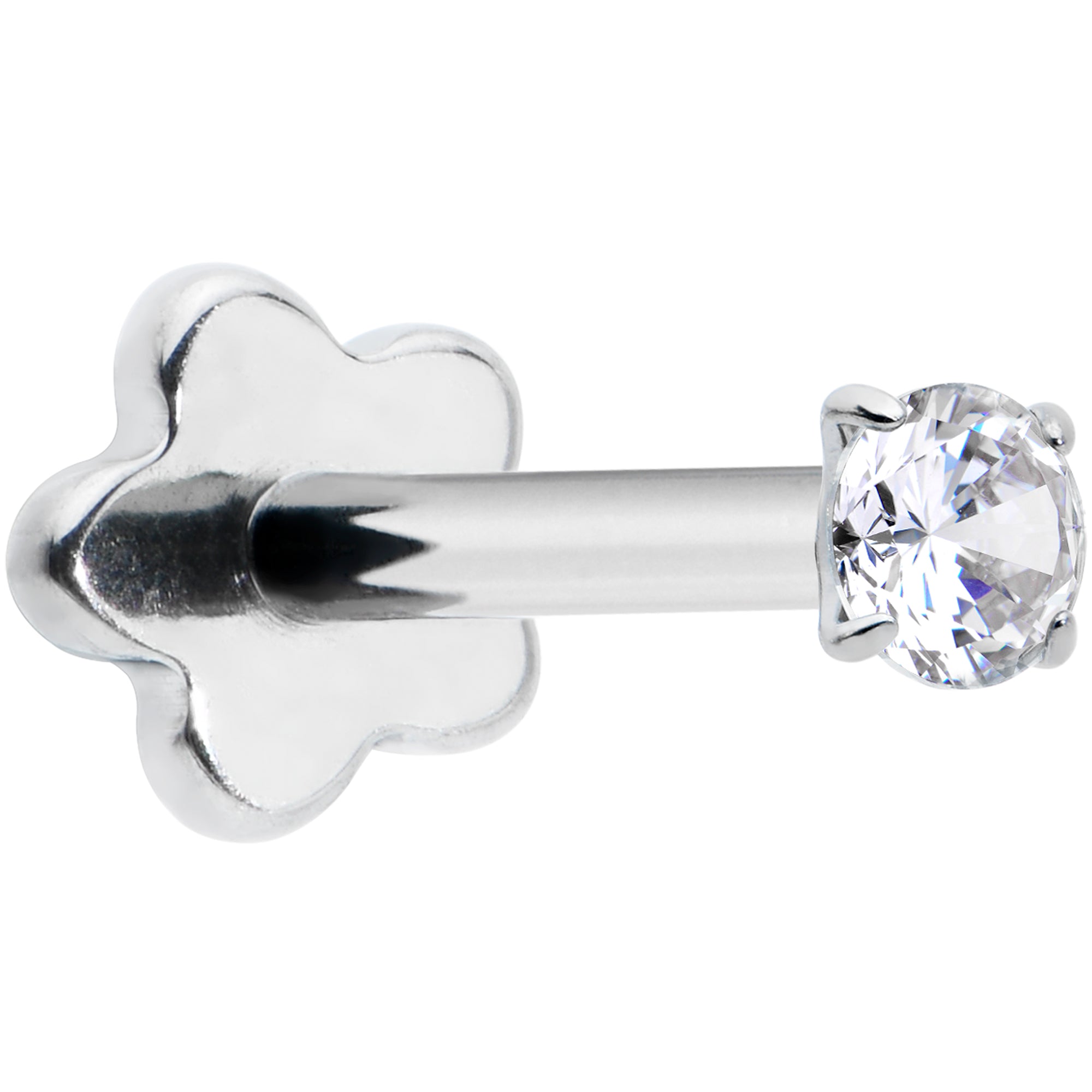 18 Gauge 5/16 Clear CZ G23 Titanium Threadless Flower Labret Tragus