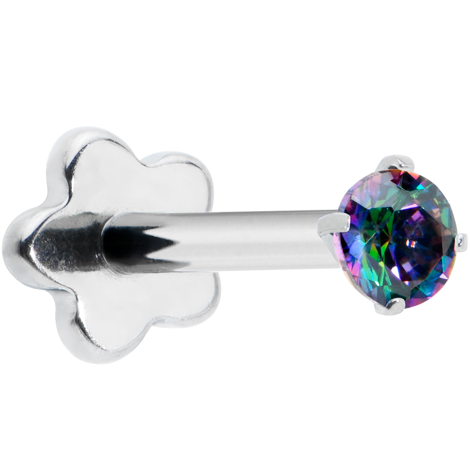 18 Gauge 5/16 Vitrail CZ G23 Titanium Threadless Flower Labret Tragus