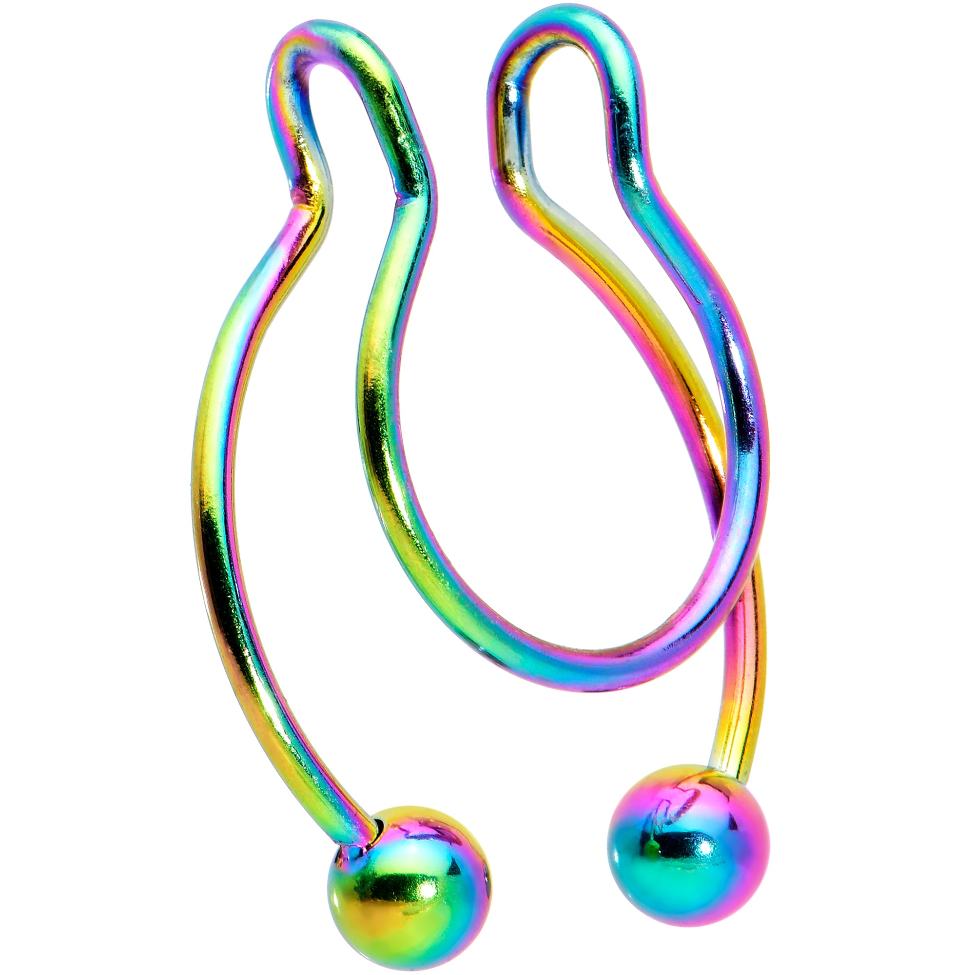 Rainbow Horseshoe Ball Fake Septum Ring Nipple and Clip on Earring