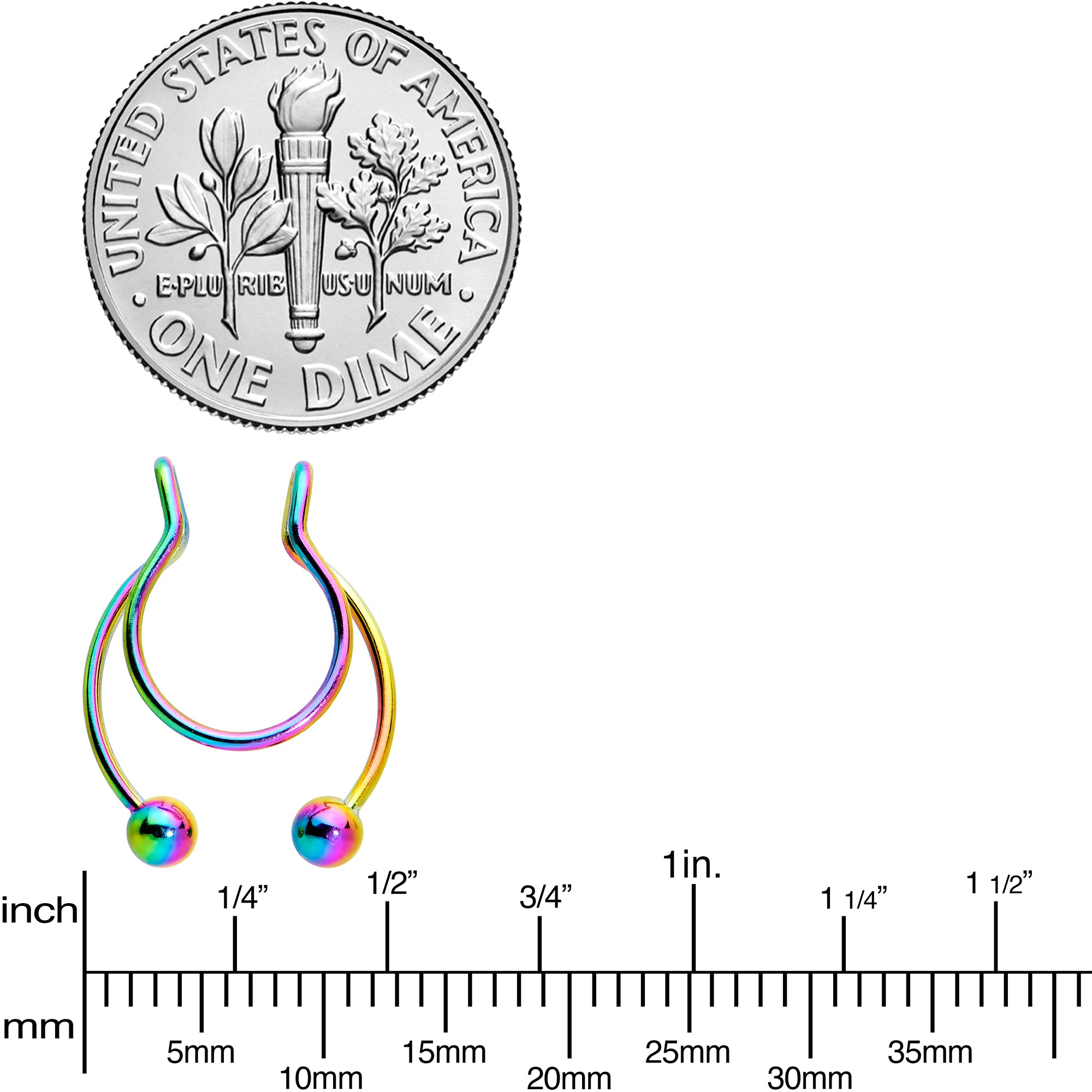 Rainbow Horseshoe Ball Fake Septum Ring Nipple and Clip on Earring