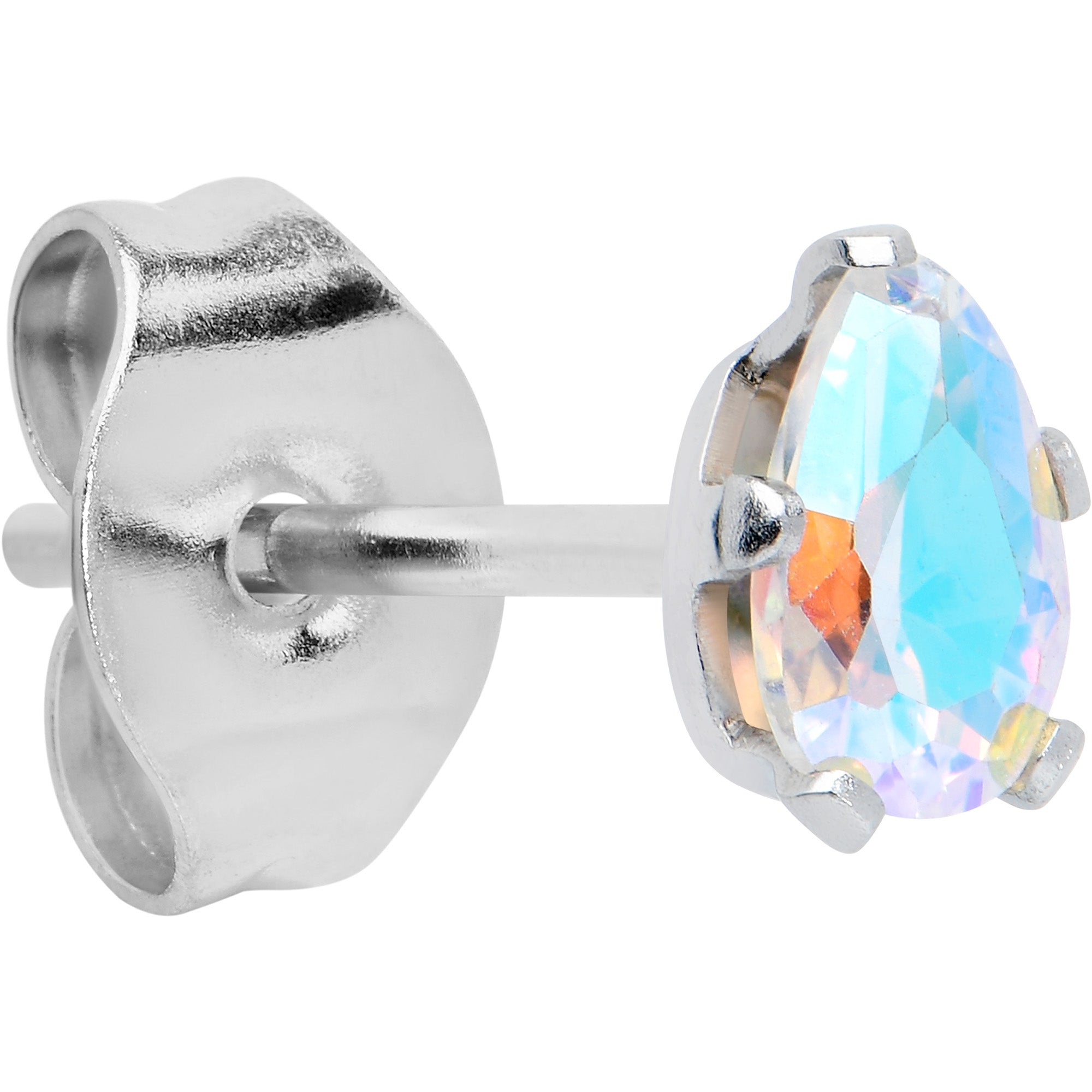 CZ Teardrop Aurora Stainless Steel Stud Earrings 3mm to 7mm