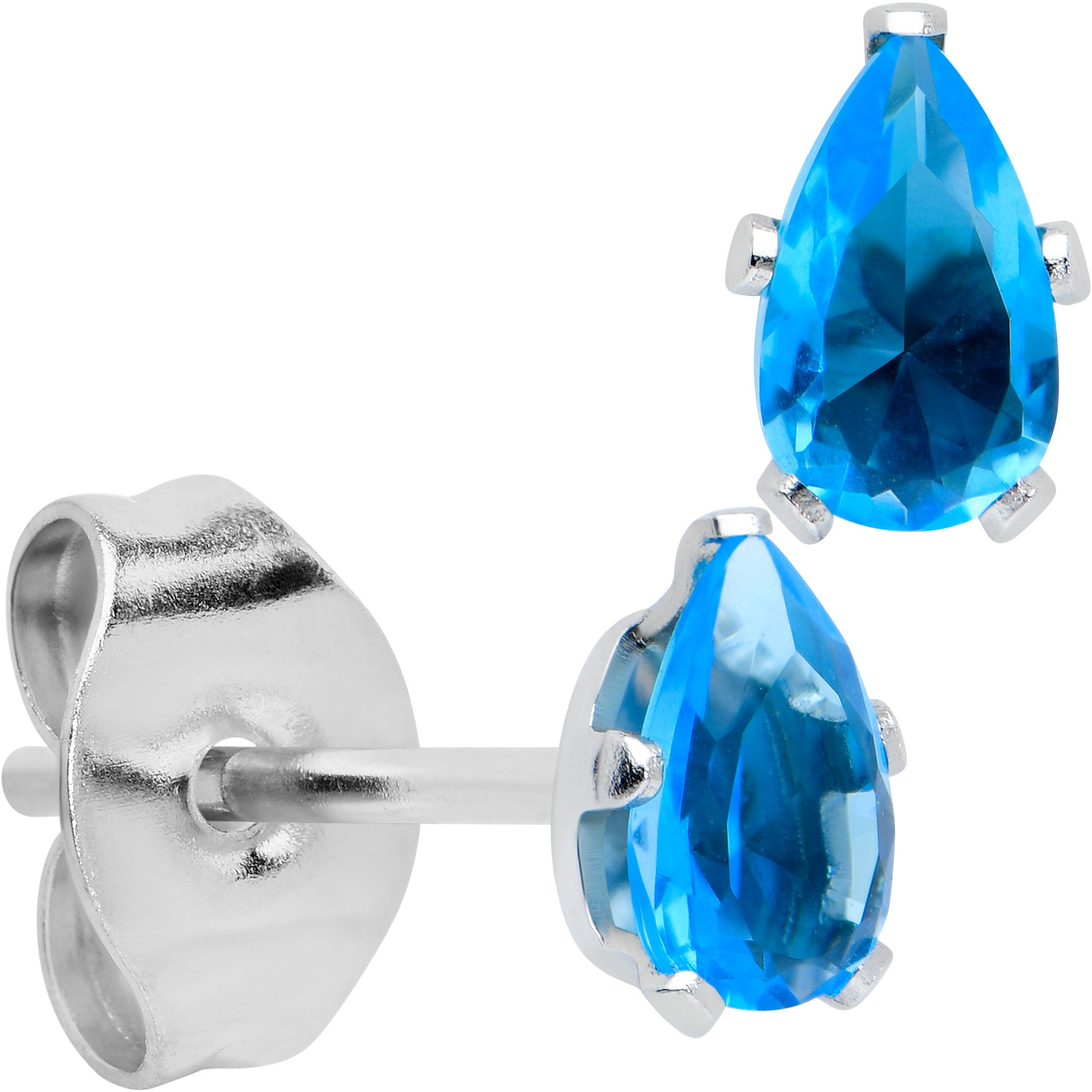 CZ Teardrop Aqua Stainless Steel Stud Earrings 3mm to 7mm