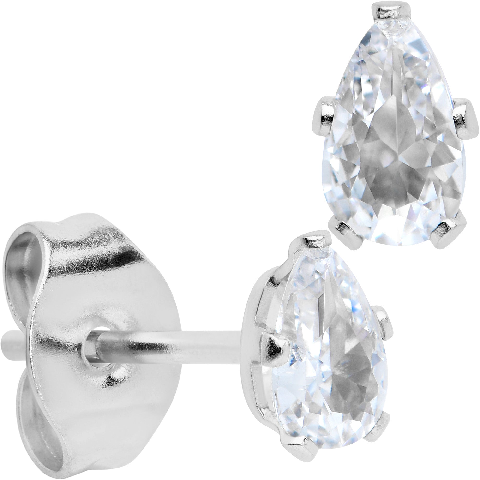 CZ Teardrop Clear Stainless Steel Stud Earrings 3mm to 7mm