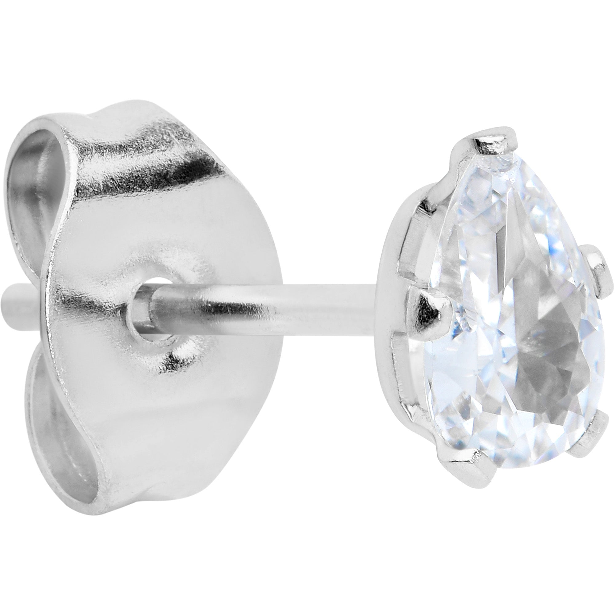 CZ Teardrop Clear Stainless Steel Stud Earrings 3mm to 7mm