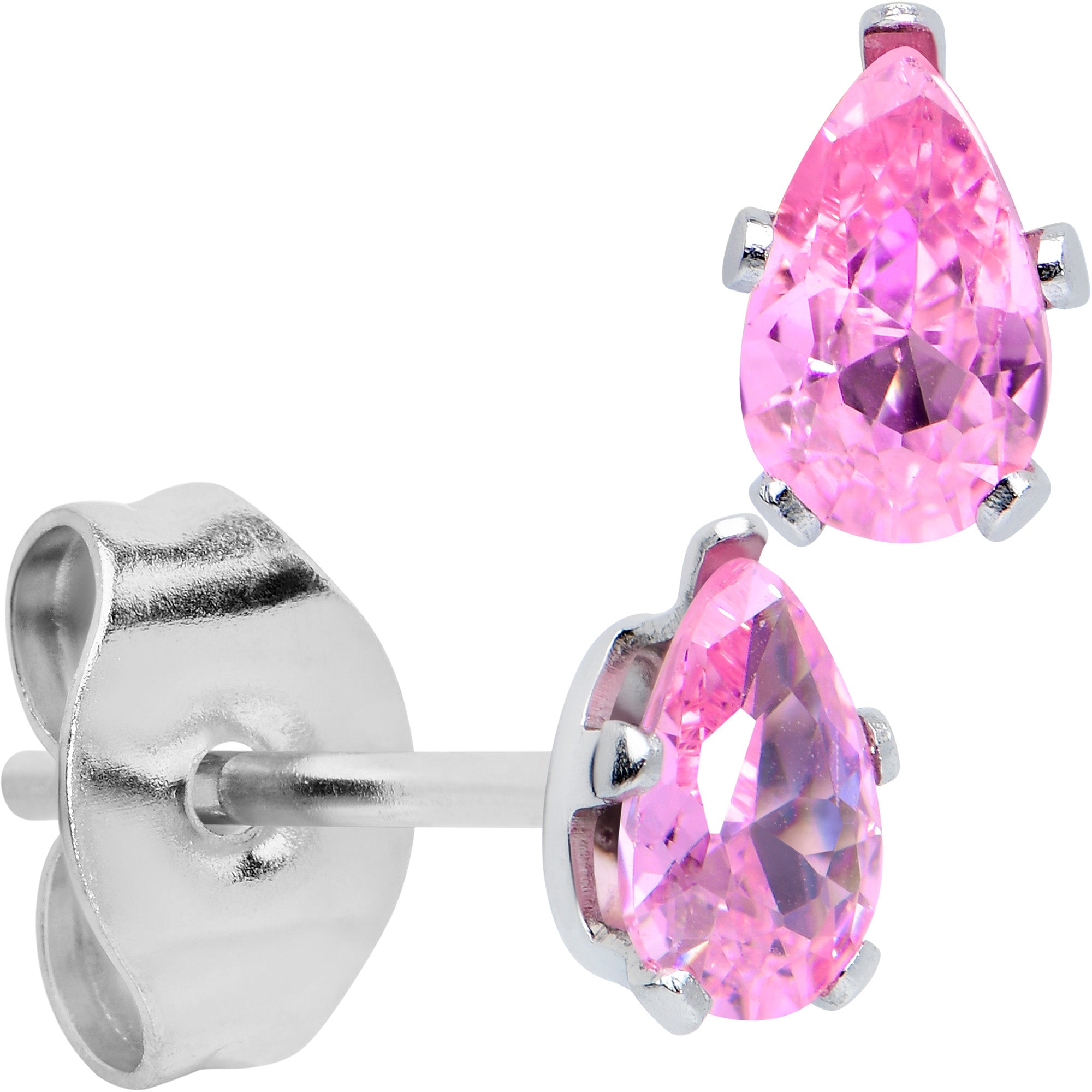 CZ Teardrop Pink Stainless Steel Stud Earrings 3mm to 7mm