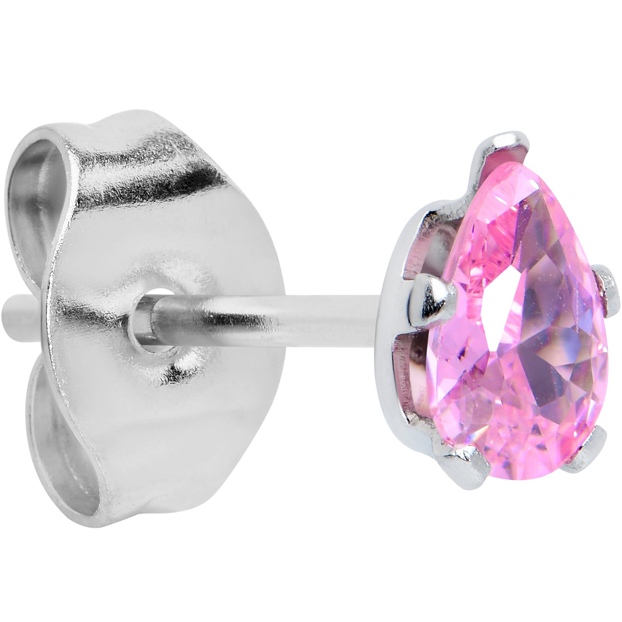 CZ Teardrop Pink Stainless Steel Stud Earrings 3mm to 7mm