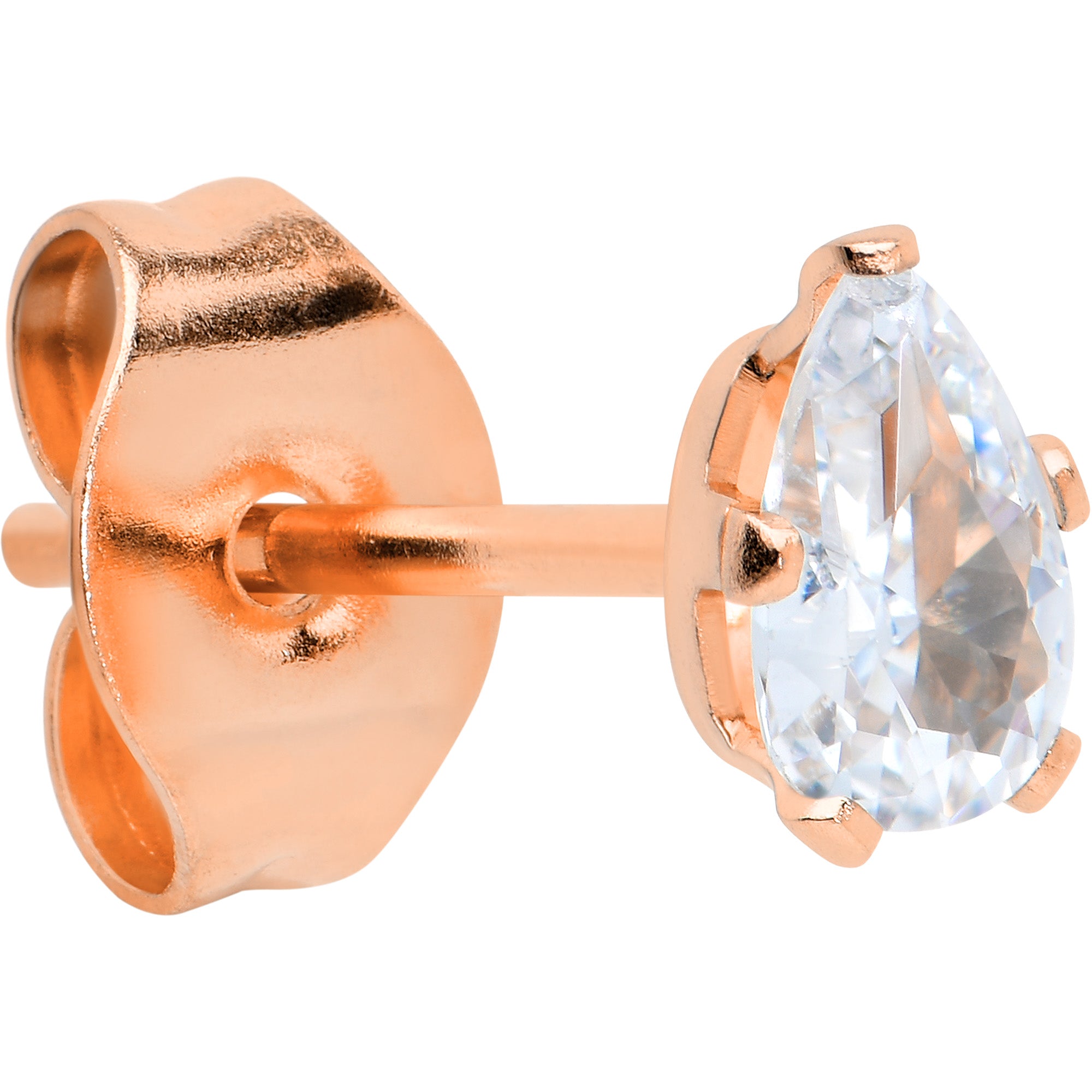 CZ Teardrop Clear Rose Gold Tone Stainless Steel Stud Earrings 3mm to 7mm