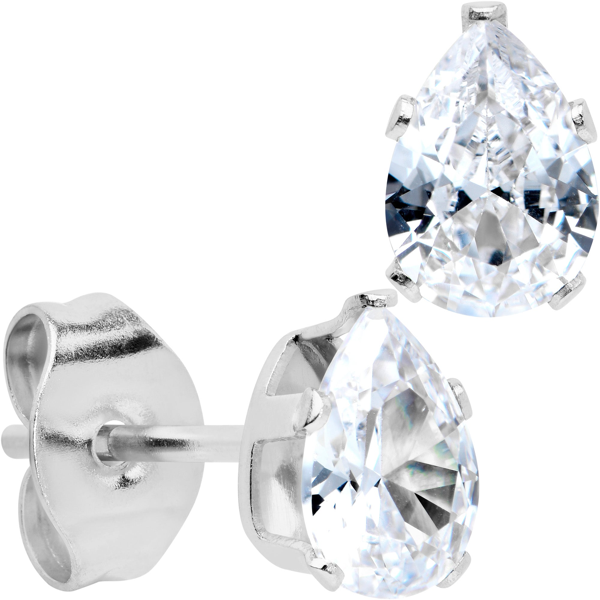 CZ Teardrop Clear Stainless Steel Stud Earrings 3mm to 7mm