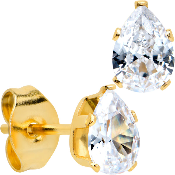 Drop Shaped Stud Earrings with Clear CZ stone