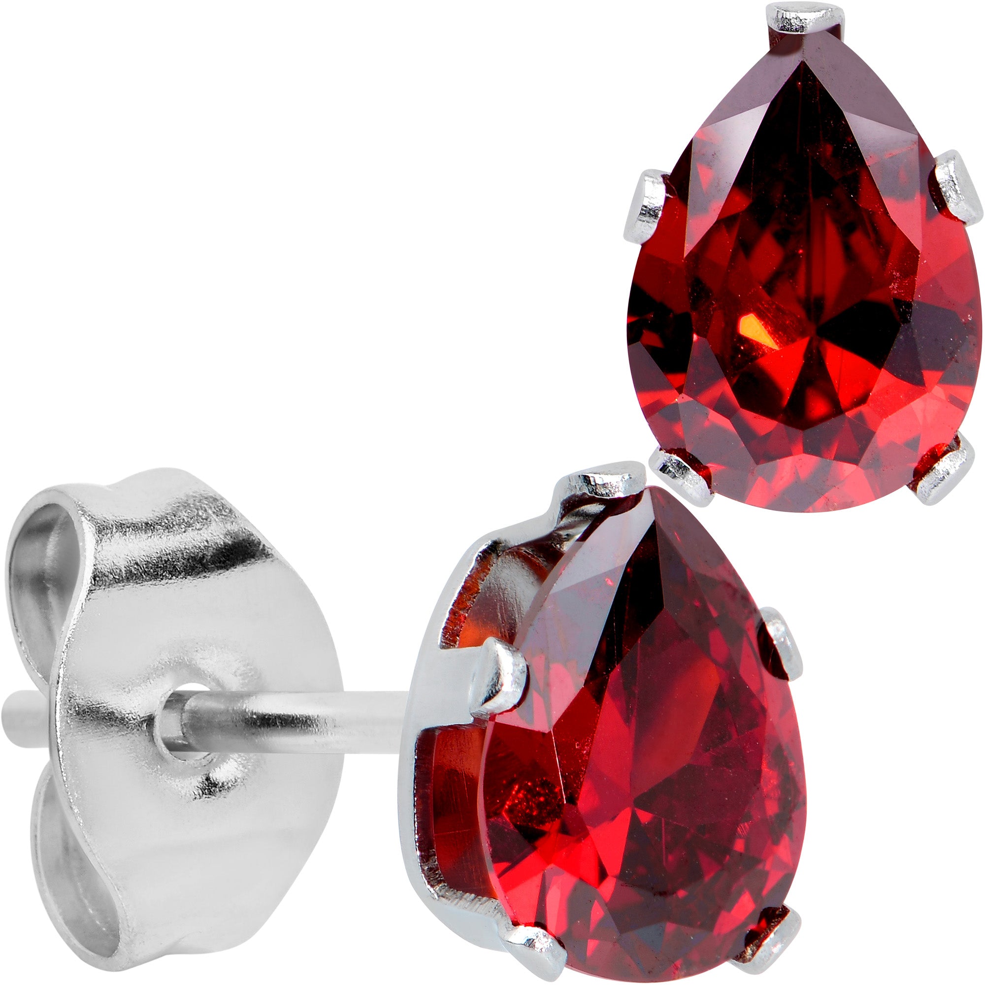 Red CZ Teardrop Stainless Steel Stud Earrings 3mm to 7mm