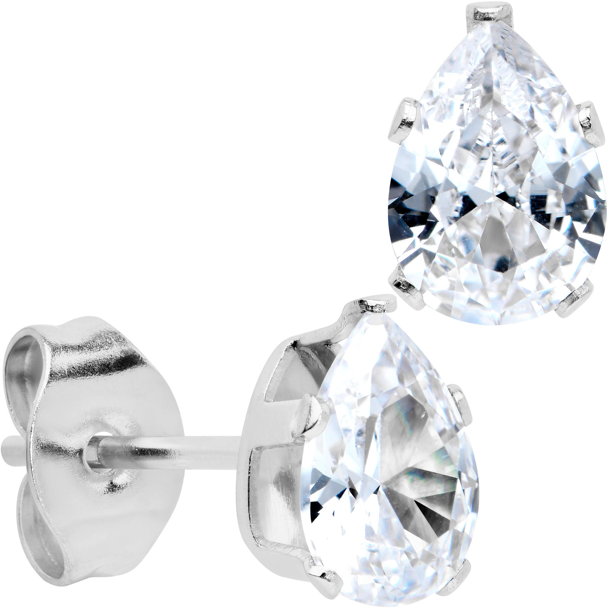 CZ Teardrop Clear Stainless Steel Stud Earrings 3mm to 7mm