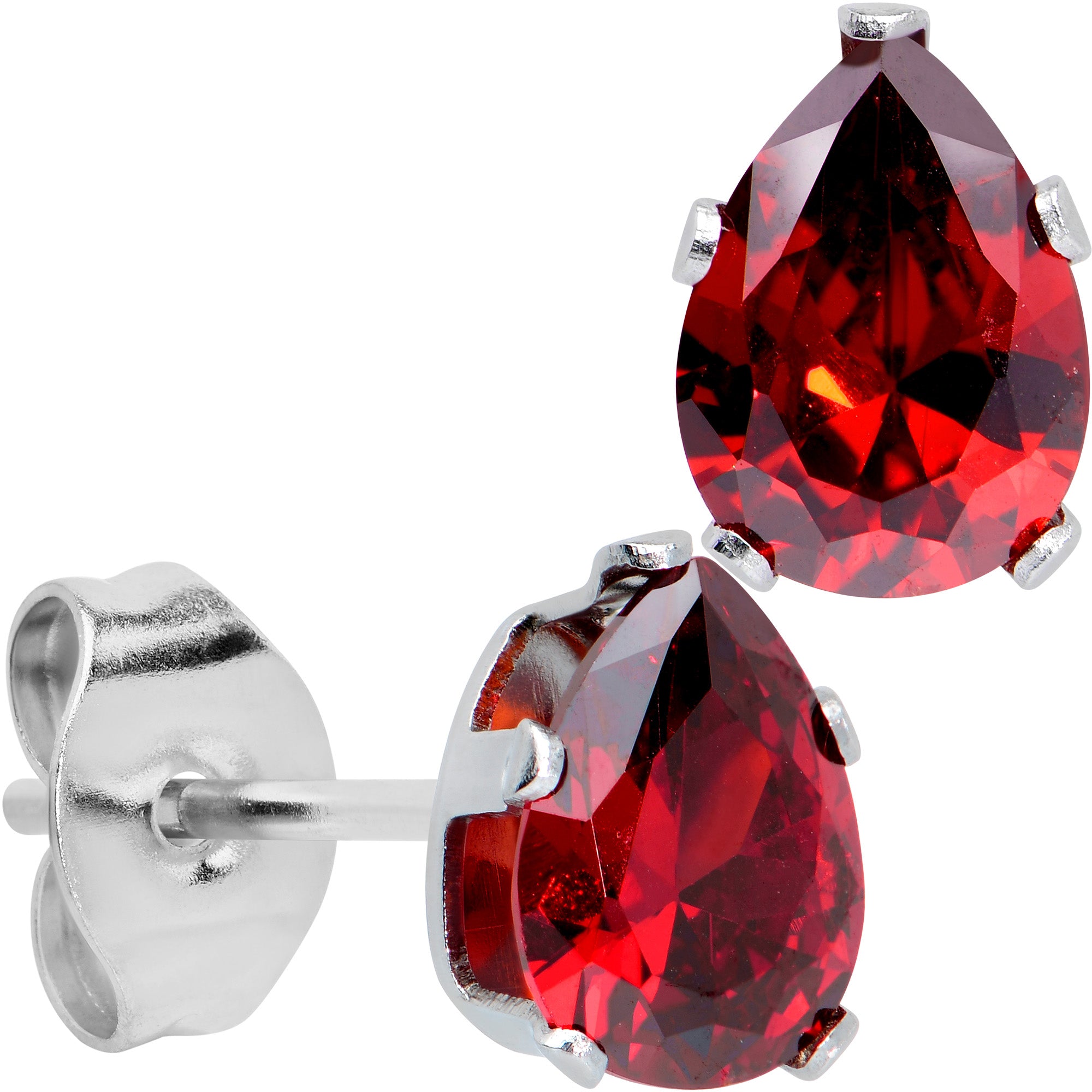 Red CZ Teardrop Stainless Steel Stud Earrings 3mm to 7mm