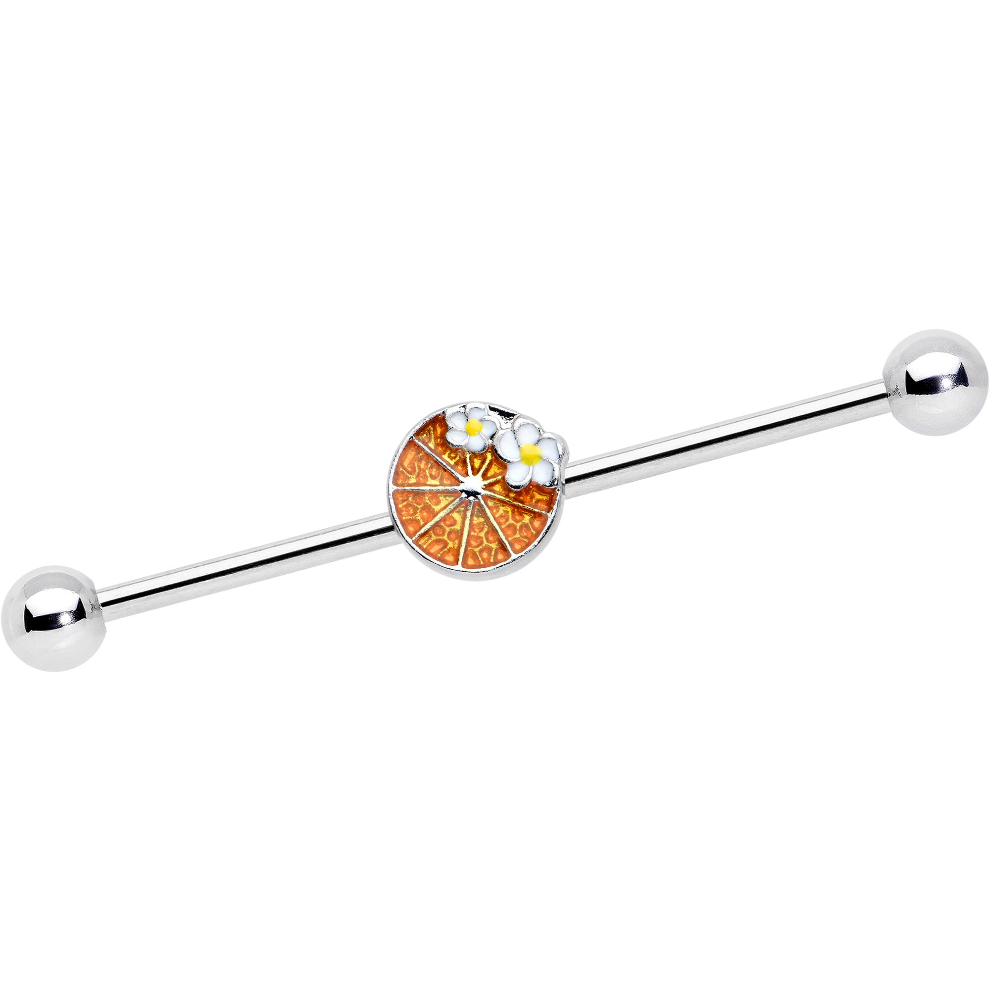 14 Gauge Sweet Orange Fruit Flower Industrial Barbell 38mm