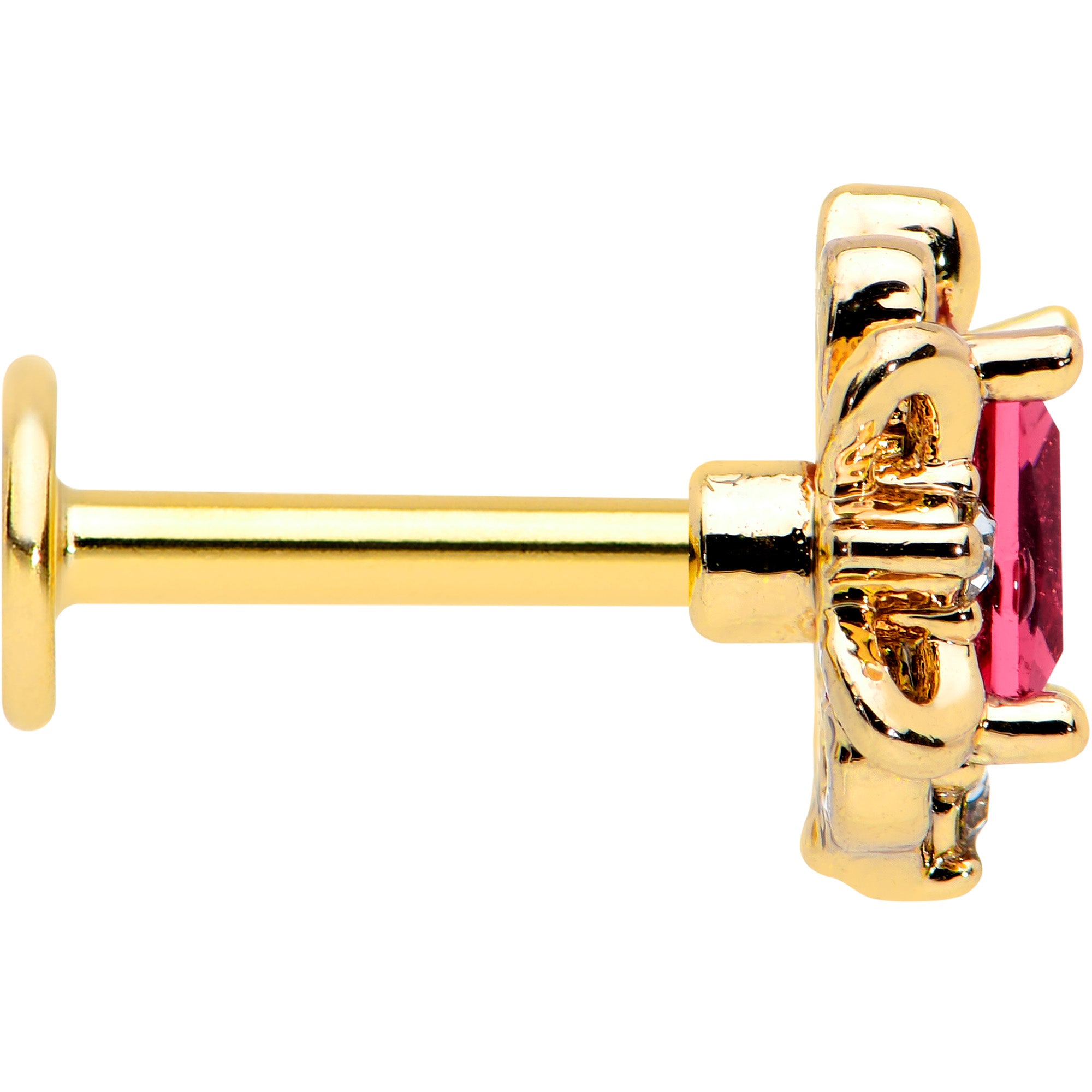 16 Gauge 1/4 Red Gem Gold Tone Regal Escutcheon Labret Monroe Tragus