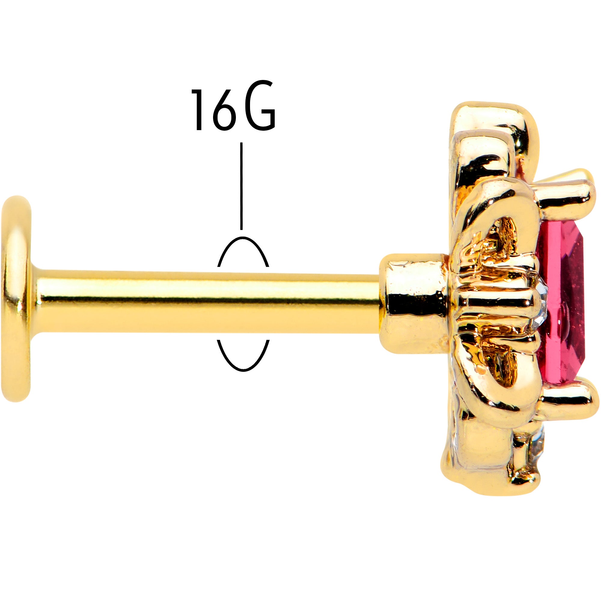 16 Gauge 1/4 Red Gem Gold Tone Regal Escutcheon Labret Monroe Tragus